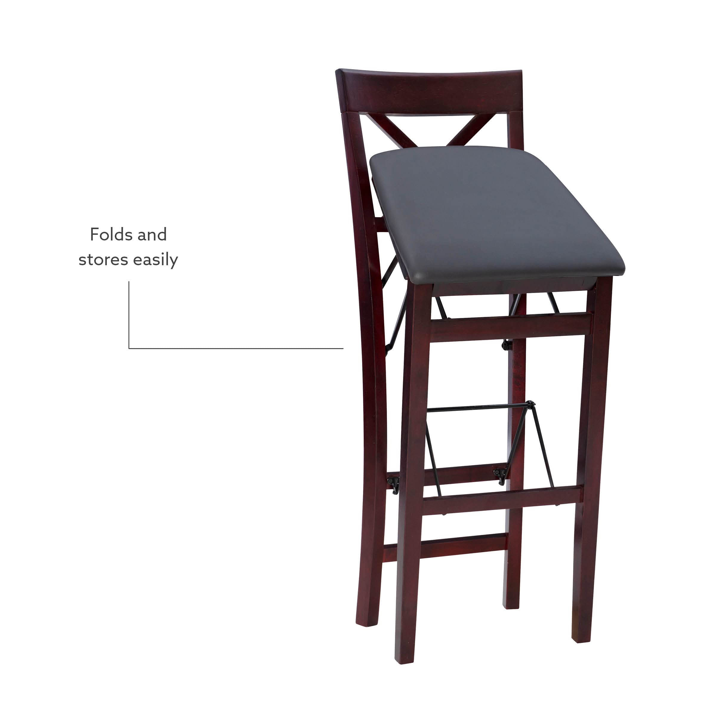Linon Triena X Back Folding Bar Stool, Merlot/Brown