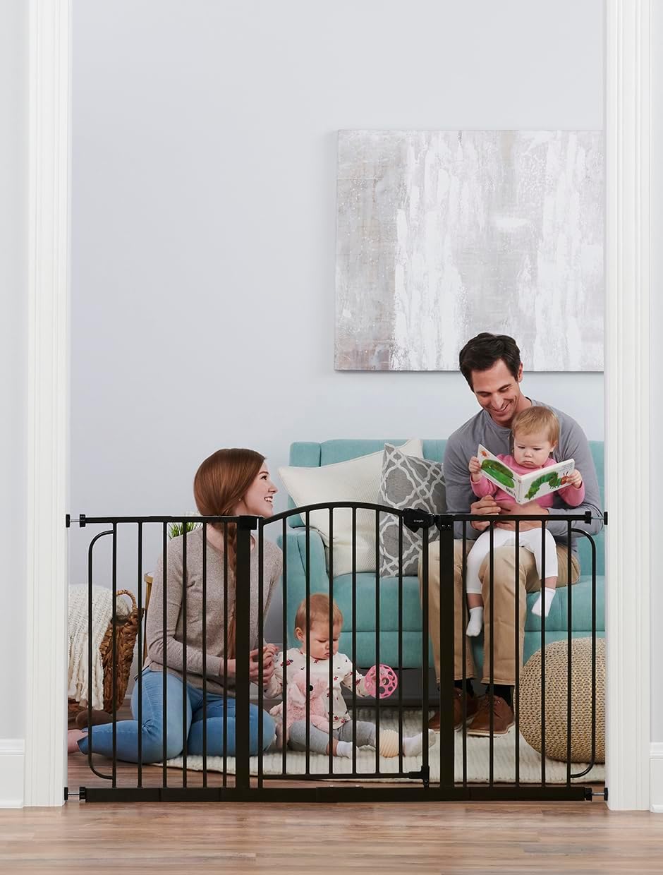 Regalo - Home Accents 74 – 148-Cm Super Wide Safety Gate, Includes 15-Cm, 20-Cm And 30-Cm Extension Kit, 4 Pack Of Wall Mount Kit - Black