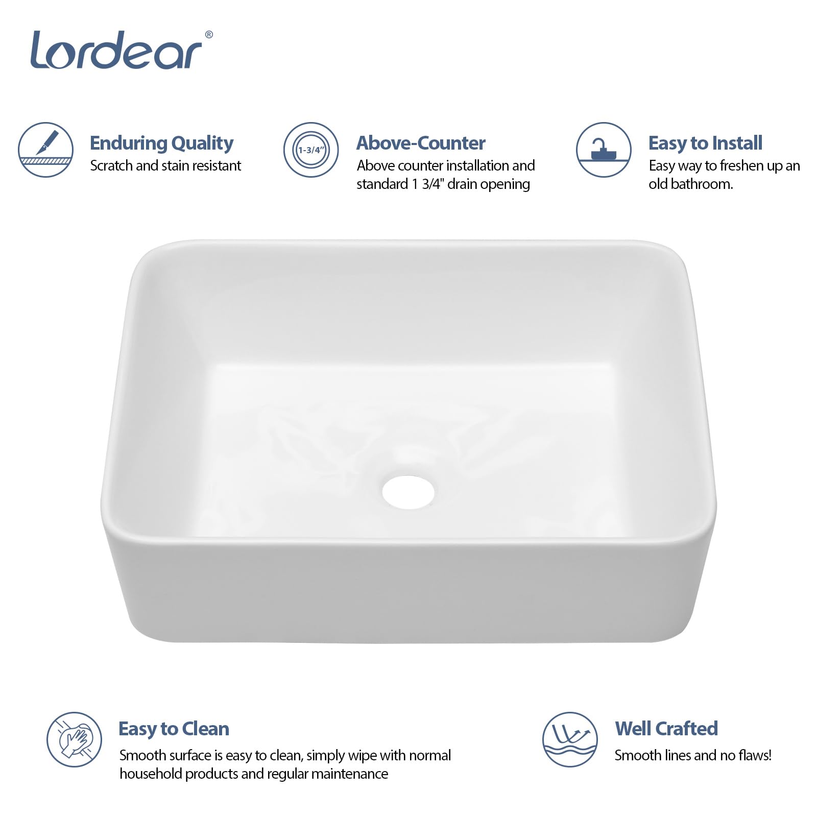 Vessel Sink Rectangle - Lordear Bathroom Sink Modern white 48 x 38 cm