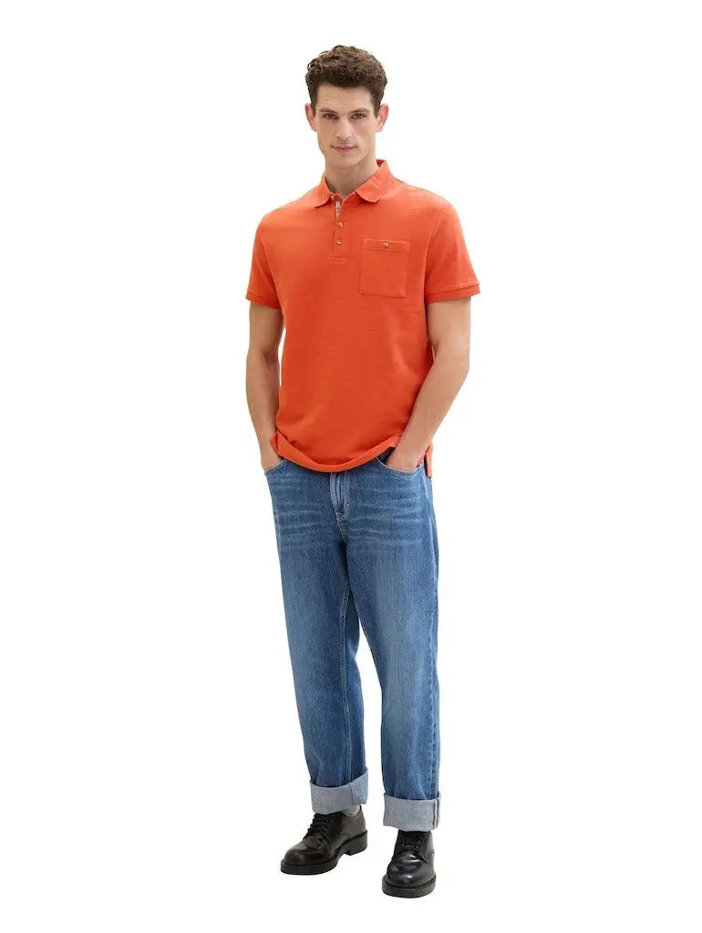 TOM TAILOR Men's Polo shirt Mit Decorated Structure Polo Orange shirt