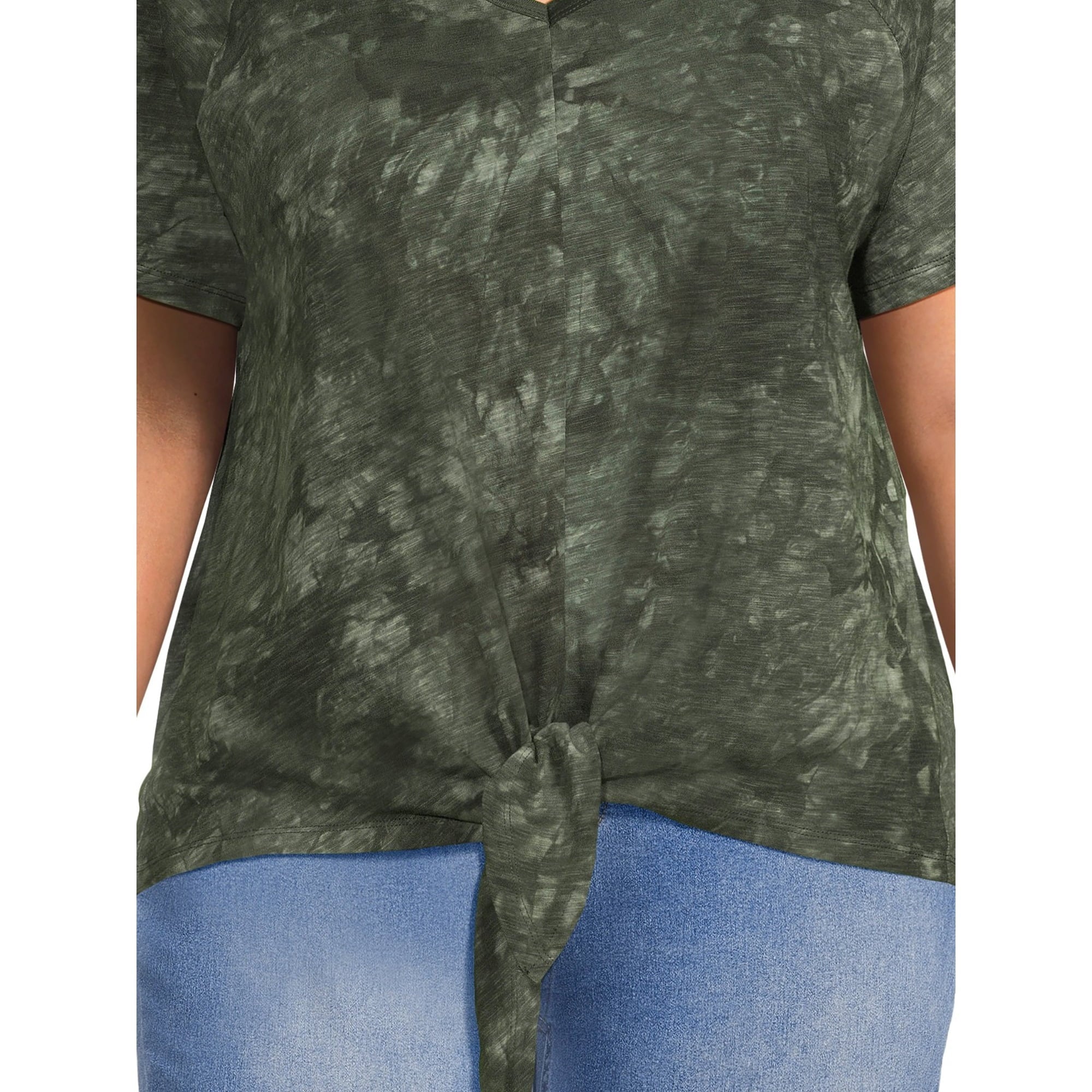 SIZE: 14T - Terra & Sky Women's Plus Size Raglan Sleeve Tie Front Tee, 2-Pack