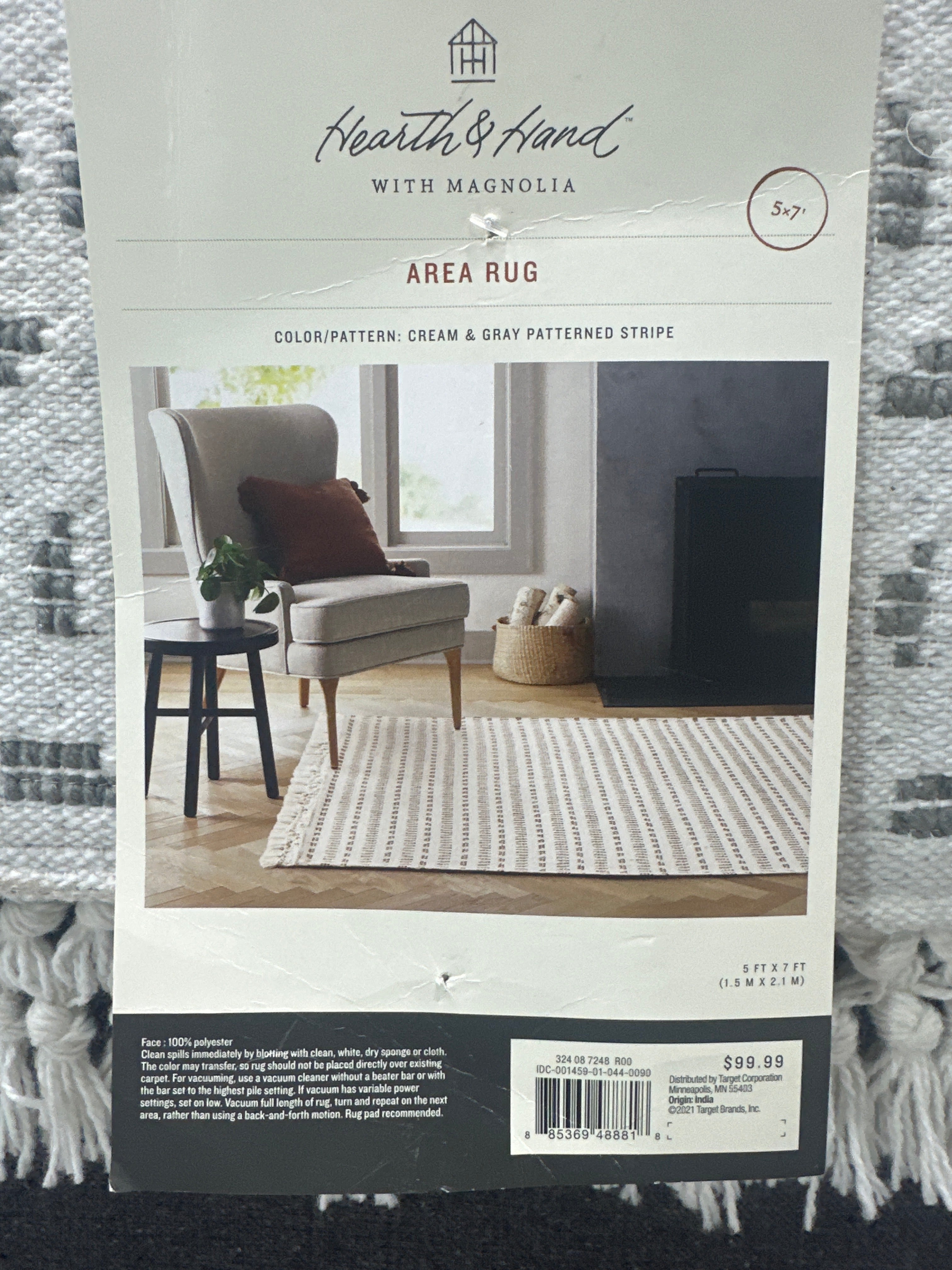 SEALED -150CM X 210CM Pattern Stripe Area Rug Gray/Cream - Hearth & Hand with Magnolia
