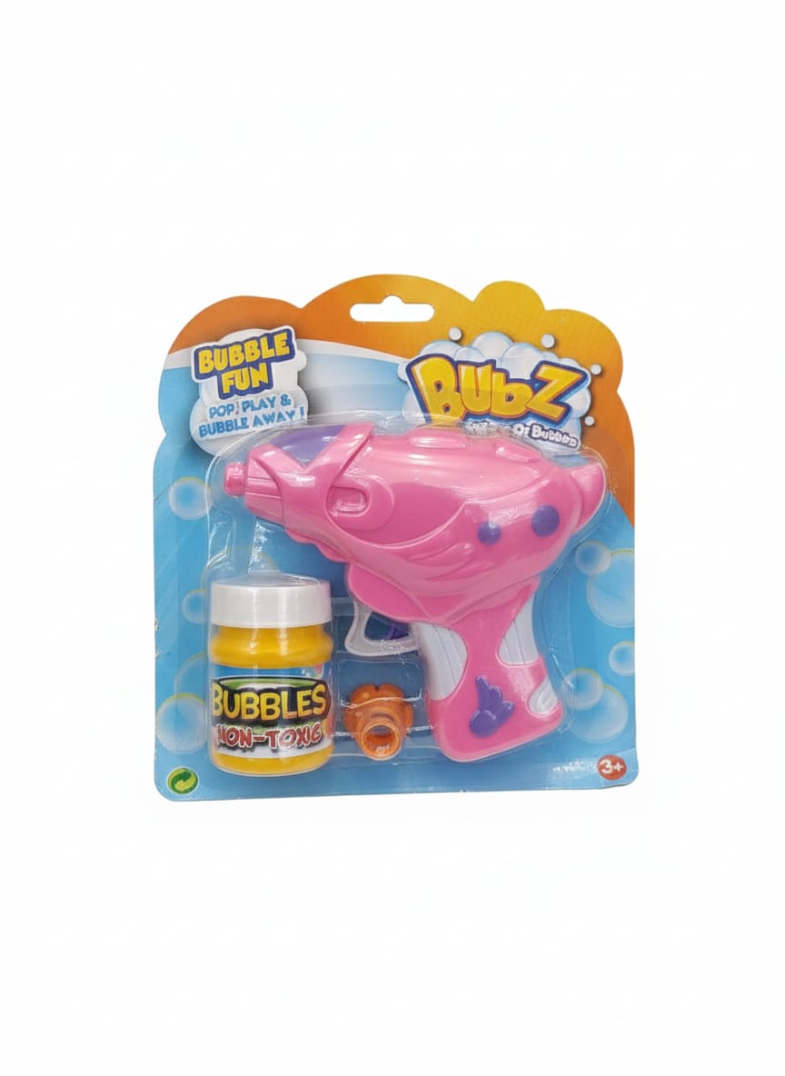 BUBBLE SMALL GUN FUN POP PLAY BUBBLE AWAY ! BUBZ WORLD OF BUBBLES PINK