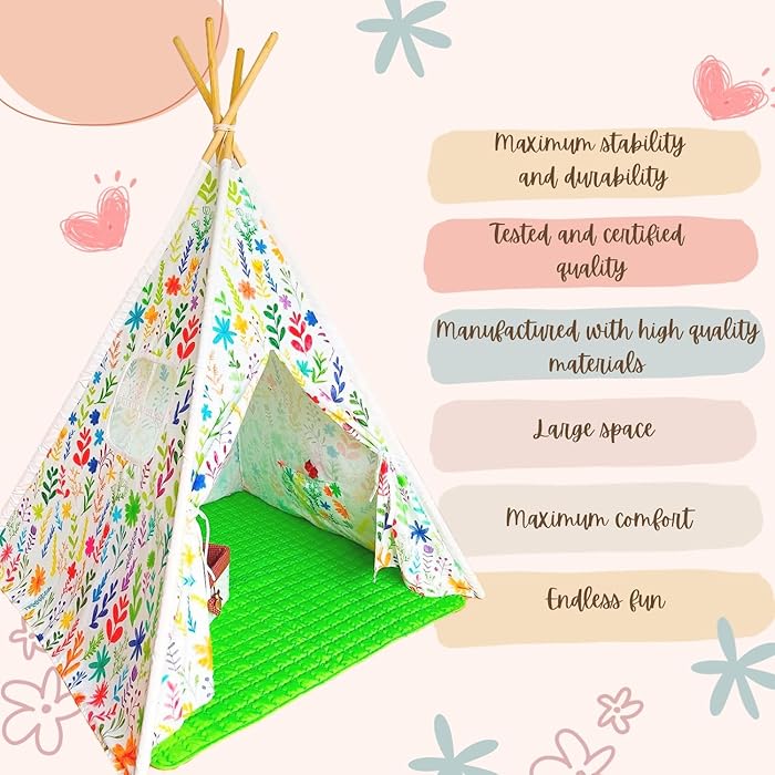 Teepee Tent For Kids with Padded Mat and Carry Bag