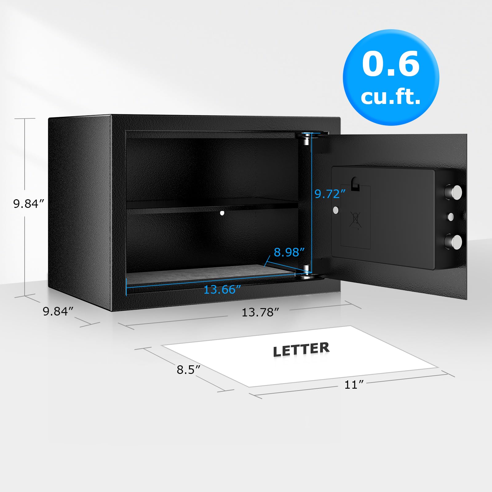 Bonsaii Safe, 0.6 Cubic Safe Box with Electronic Keypad, Removable Shelf, for Valuables Jewelry and Documents in Home, Hotel, or Business, 25 D x 35 W x 25 cm H