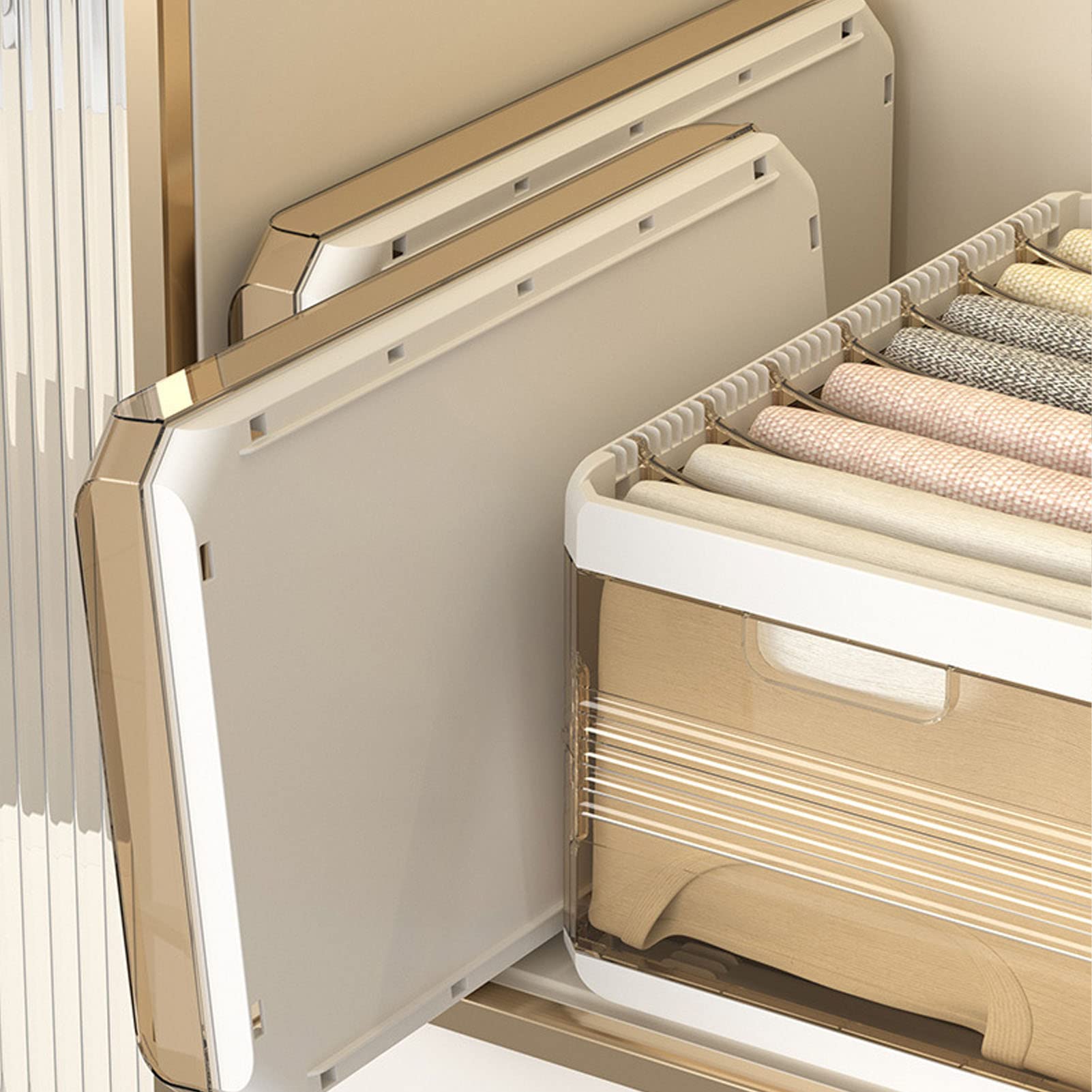 Foldable Closet Organizers, Clothing Compartment Storage Box Stackable Save Space Slide Rail Design Clear PP for Bedroom (with Lid 9 Grids)