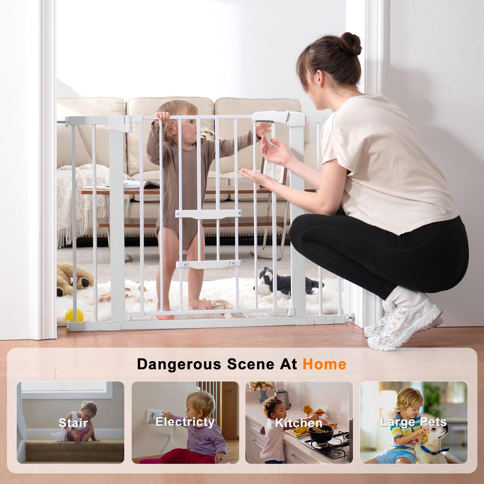 Tiovo Baby Gate with Cat Door Adjustable, 74.93 cm - 113.03 cm