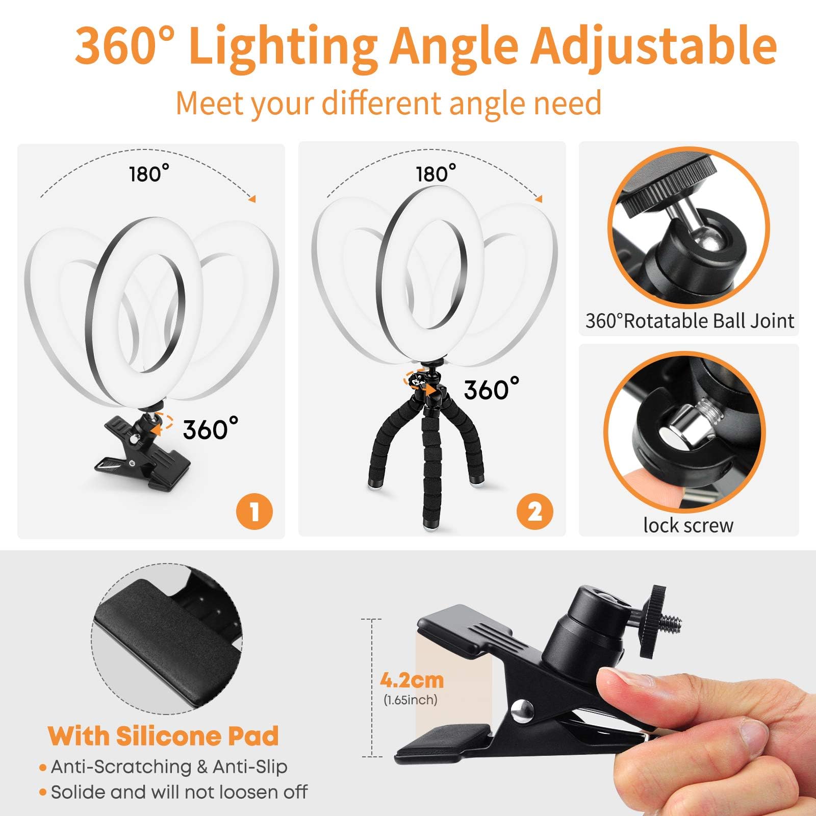 Video Conference Lighting Kit, Ring Light Clip on Computer Laptop Monitor with 5 Dimmable Color & 5 Brightness Level