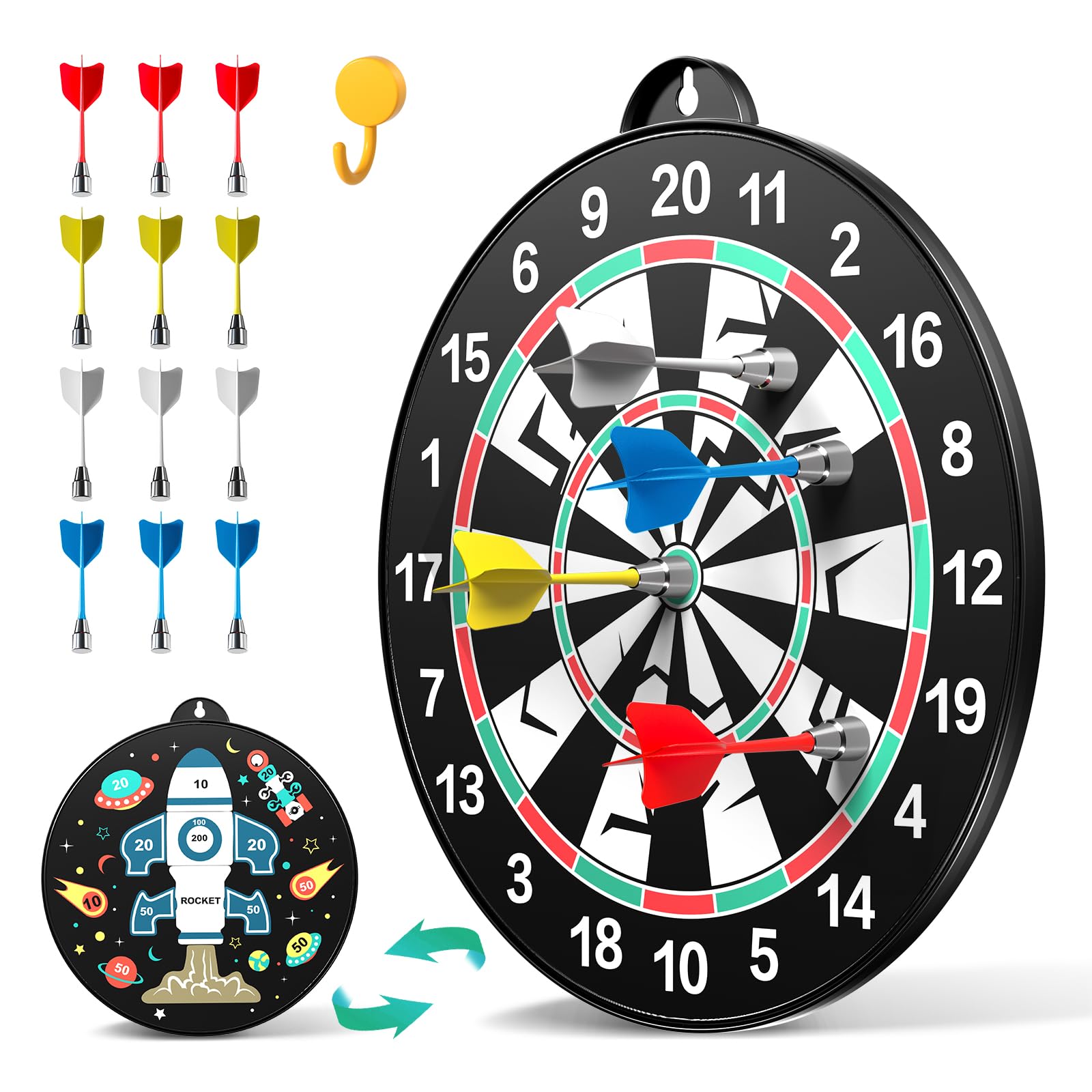 Doloowee Kids Board Magnetic Dart Game 14 PCS Indoor Outdoor Party Games Toys Gifts