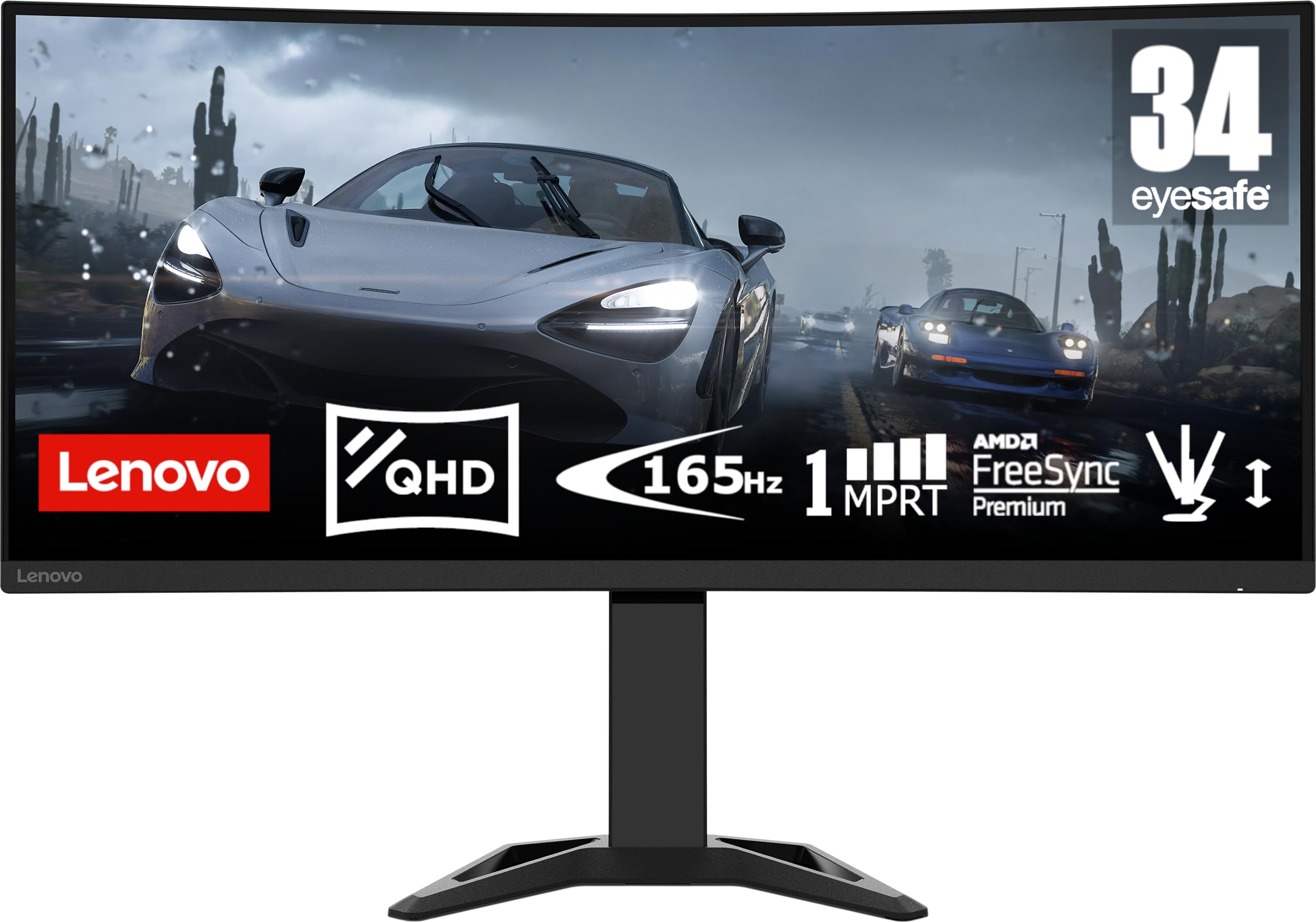 شاشة ألعاب لينوفو 34 بوصة منحنية عريضة QHD VA 165 هرتز 0.5 مللي ثانية مع HDMI 2.0 وDP، لون أسود غامق G34w-30