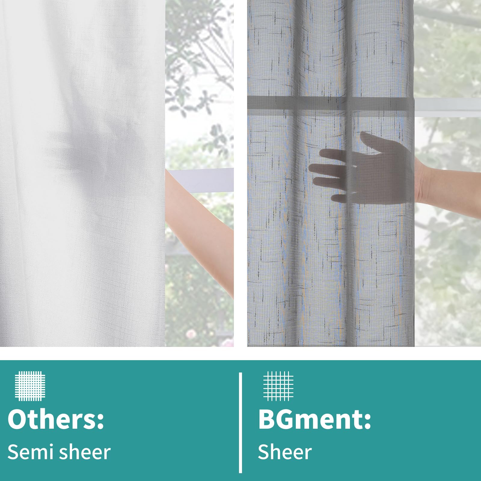 BGment Sheer Linen Curtains for Living Room 2 Panels Set