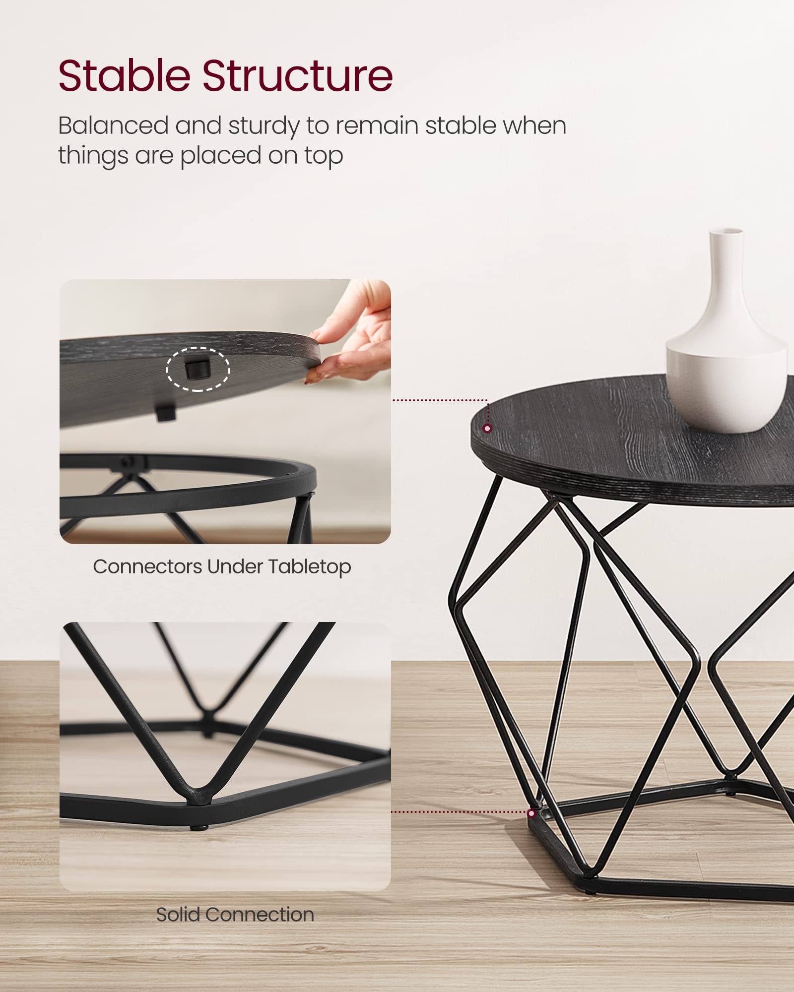 VASAGLE Small Coffee Table Set of 2, Charcoal Gray and Ink Black