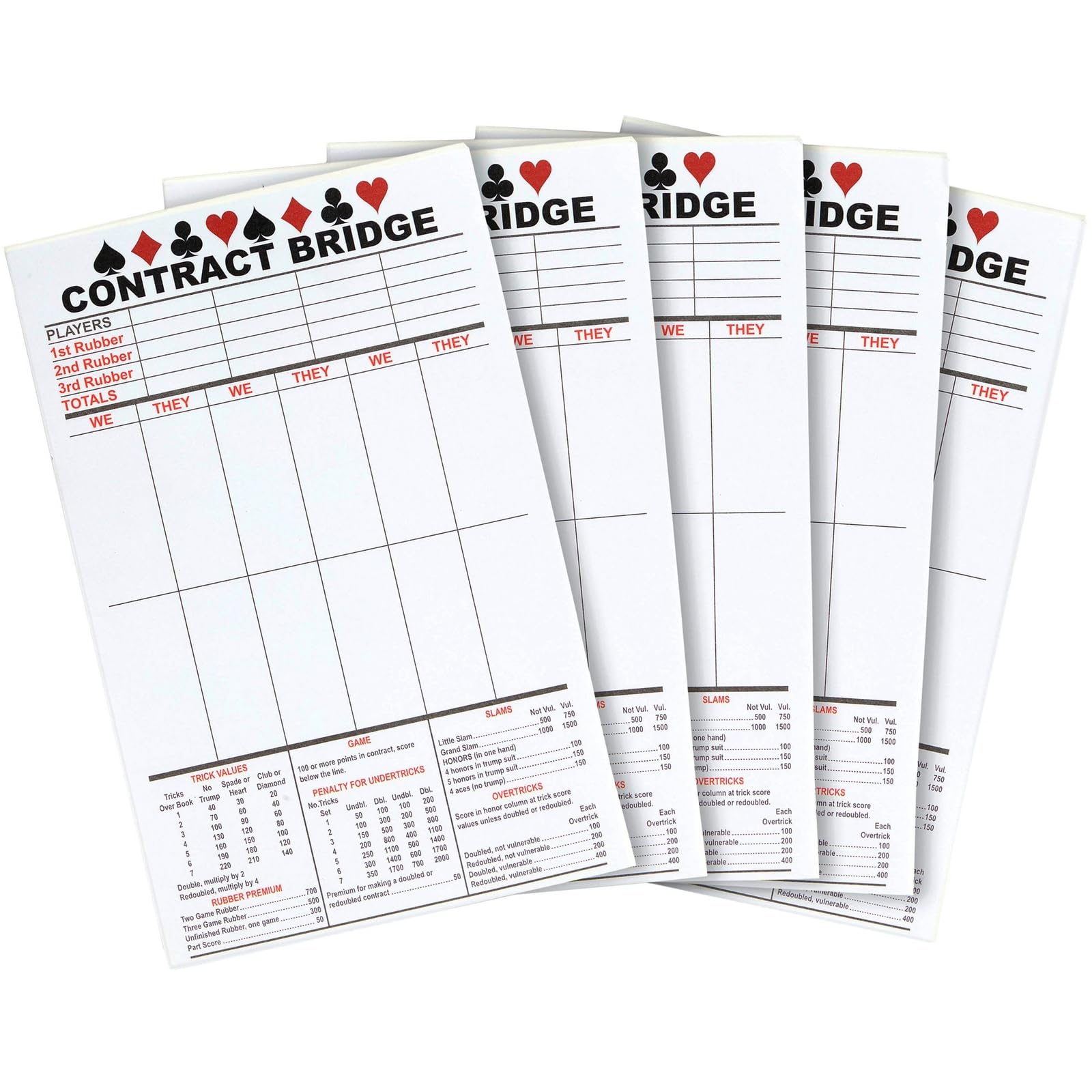 Best Paper Greetings Bridge Score Cards with Trick Values (Pack of 5, Total 250 Sheets)