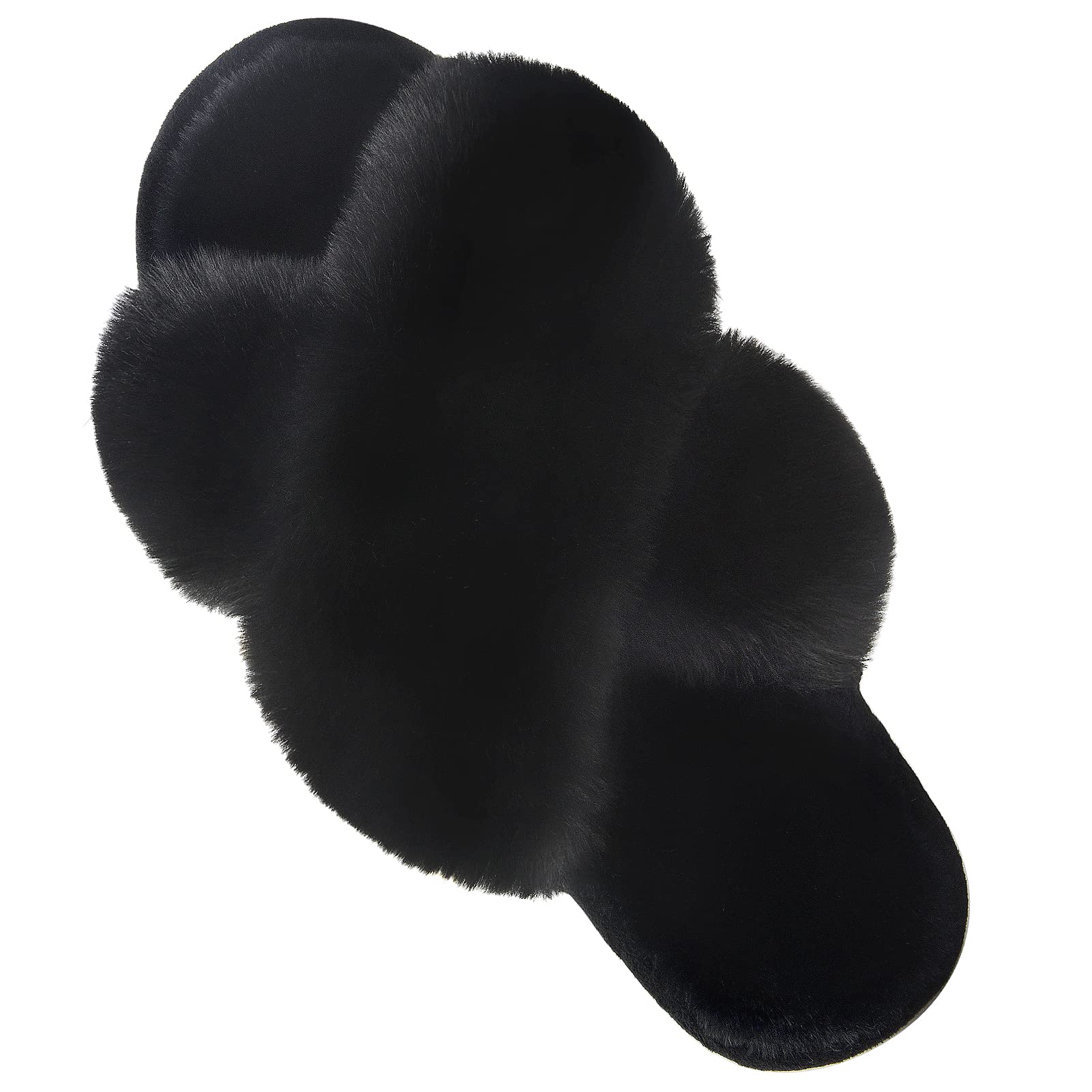 SIZE: 38-39 - Women's Cross Band Slippers Fuzzy Soft House Slippers Plush Furry Warm Cozy Open Toe Fluffy Home Shoes Comfy Indoor Outdoor Slip On Breathable (Black)