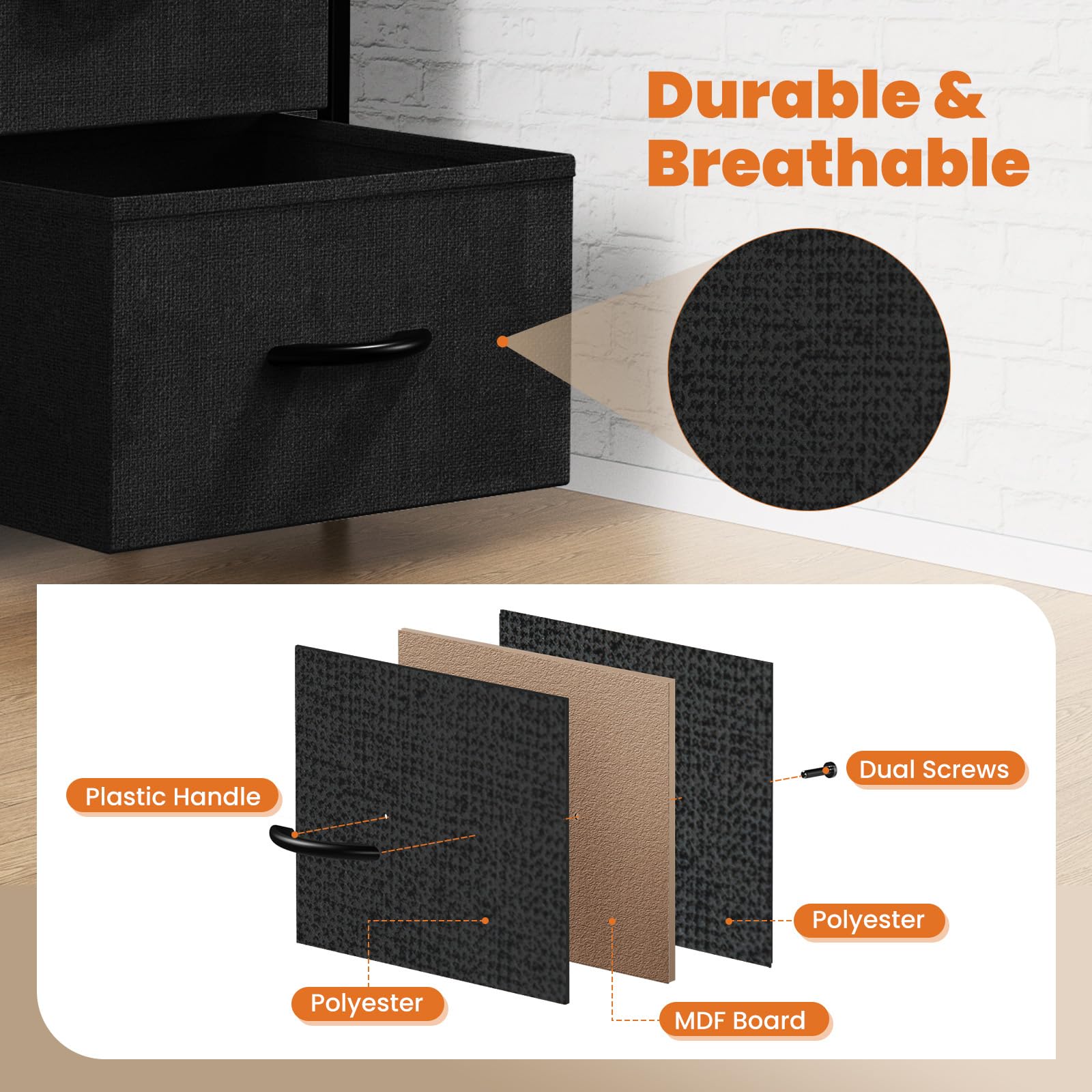 Sweetcrispy Nightstand with 2 Storage Drawers, 50 cm Height