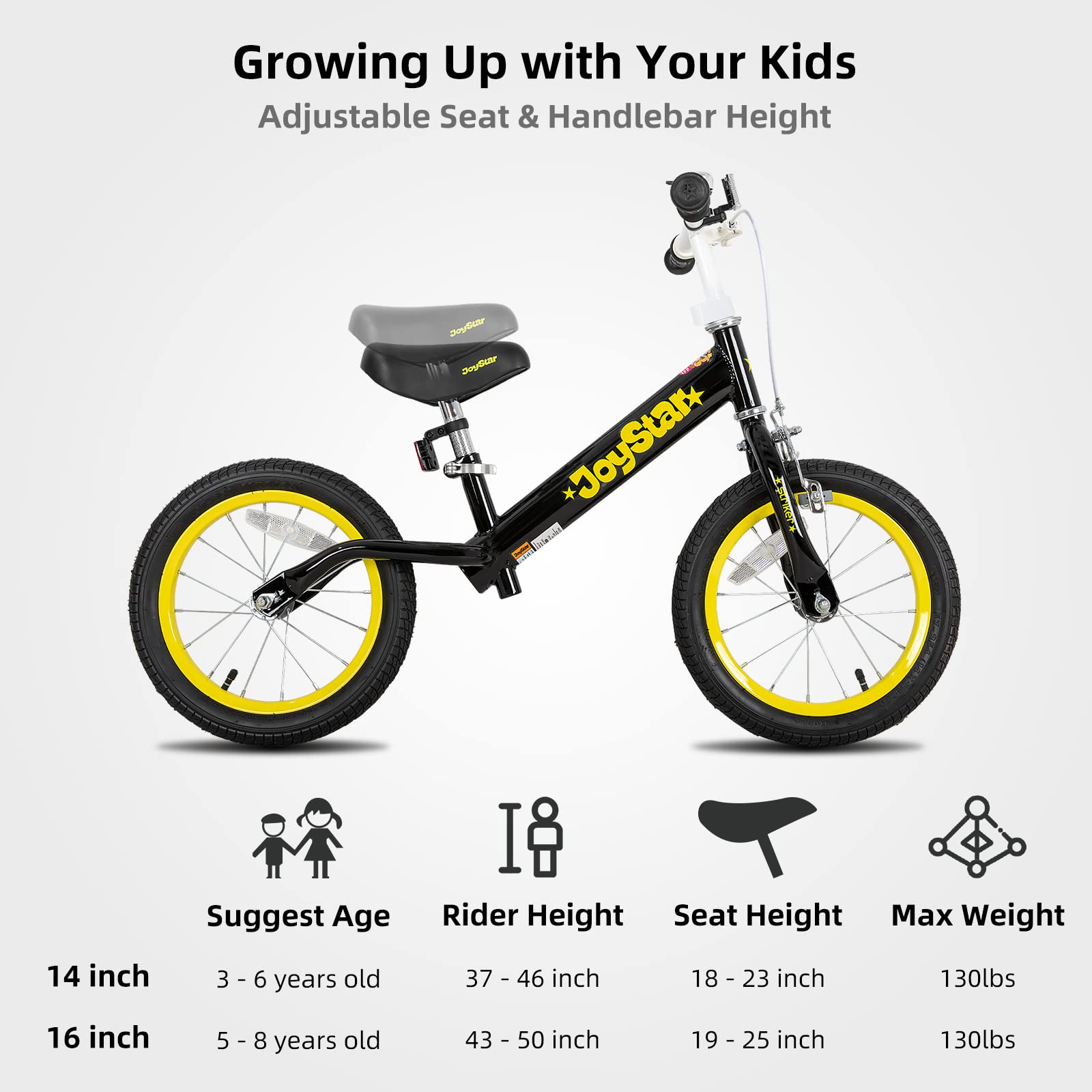 JOYSTAR 16 Inch Balance Bike for Big Kids 5 to 8 Years Old with Adjustable Seat, No Pedal Training Bicycle