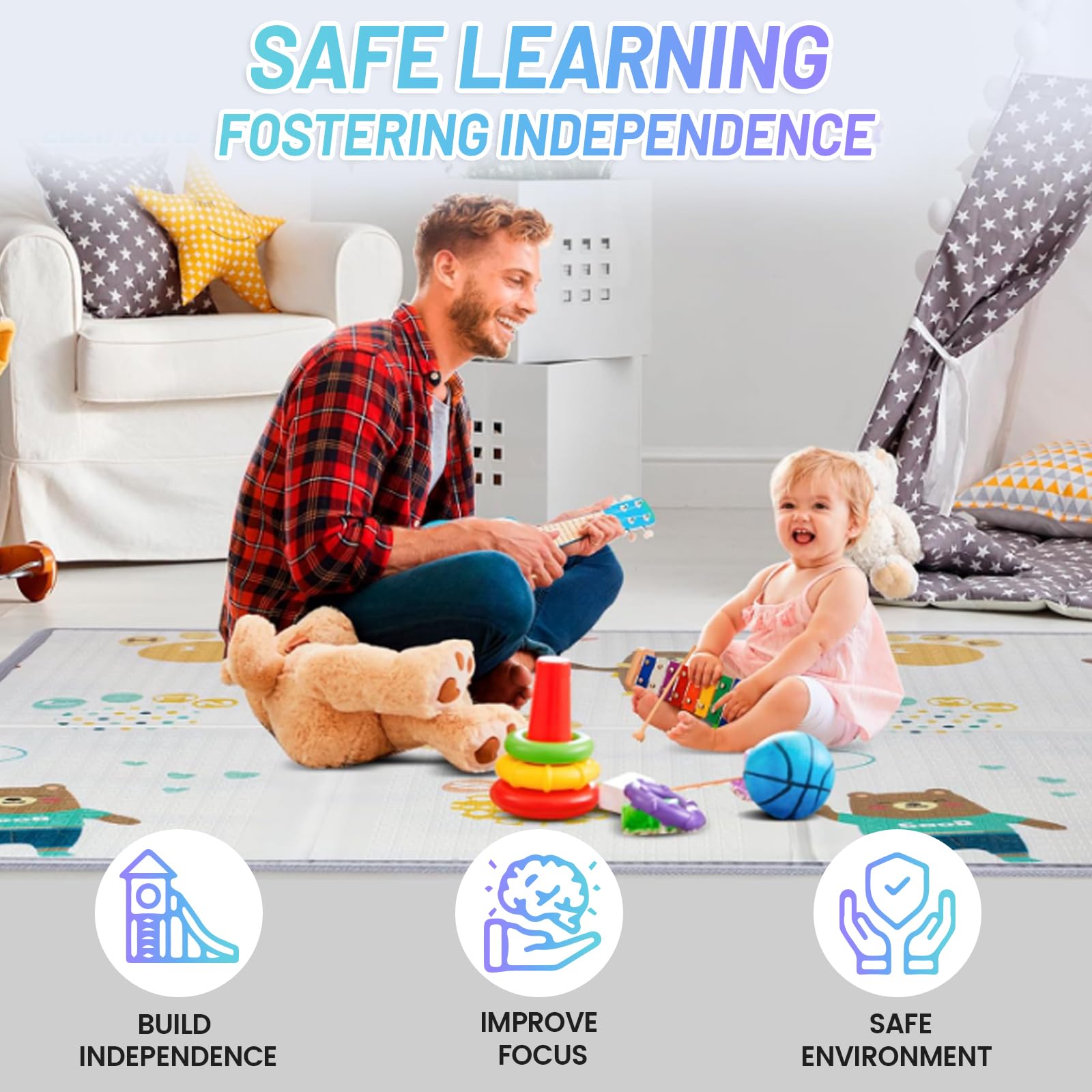 Suposeu Baby Playpen with Mat, Playpen for Babies and Toddlers with Gate, Indoor & Outdoor Playard Kids Activity Center with Anti-Slip Base (Gray, 50"×50")