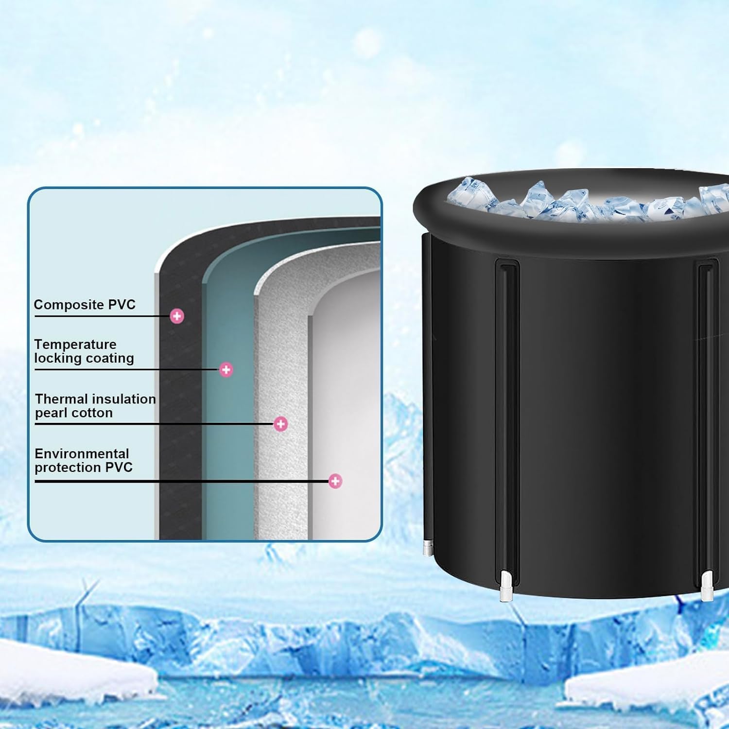 ice bath tub for athletes, Multi-Layer Portable cold Plunge Tub, Sport Recovery Cold Bath, Ice Bath Tubs cold pack, Foldable Cold Bath Tub with Cover?85 Gallon?model L?30”*30”*30”? Model L (30"*30"*30")