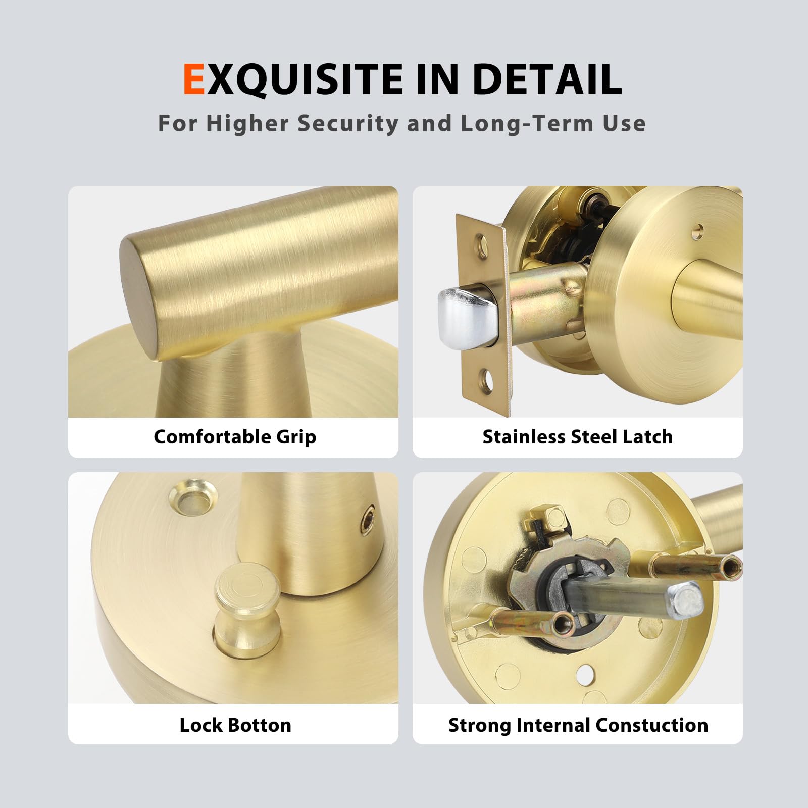 مقبض باب داخلي عالي التحمل من هايدمز جولد، مقبض ذراع باب الخصوصية، مقابض أبواب الحمامات الداخلية، مقبض باب غرفة النوم العصرية