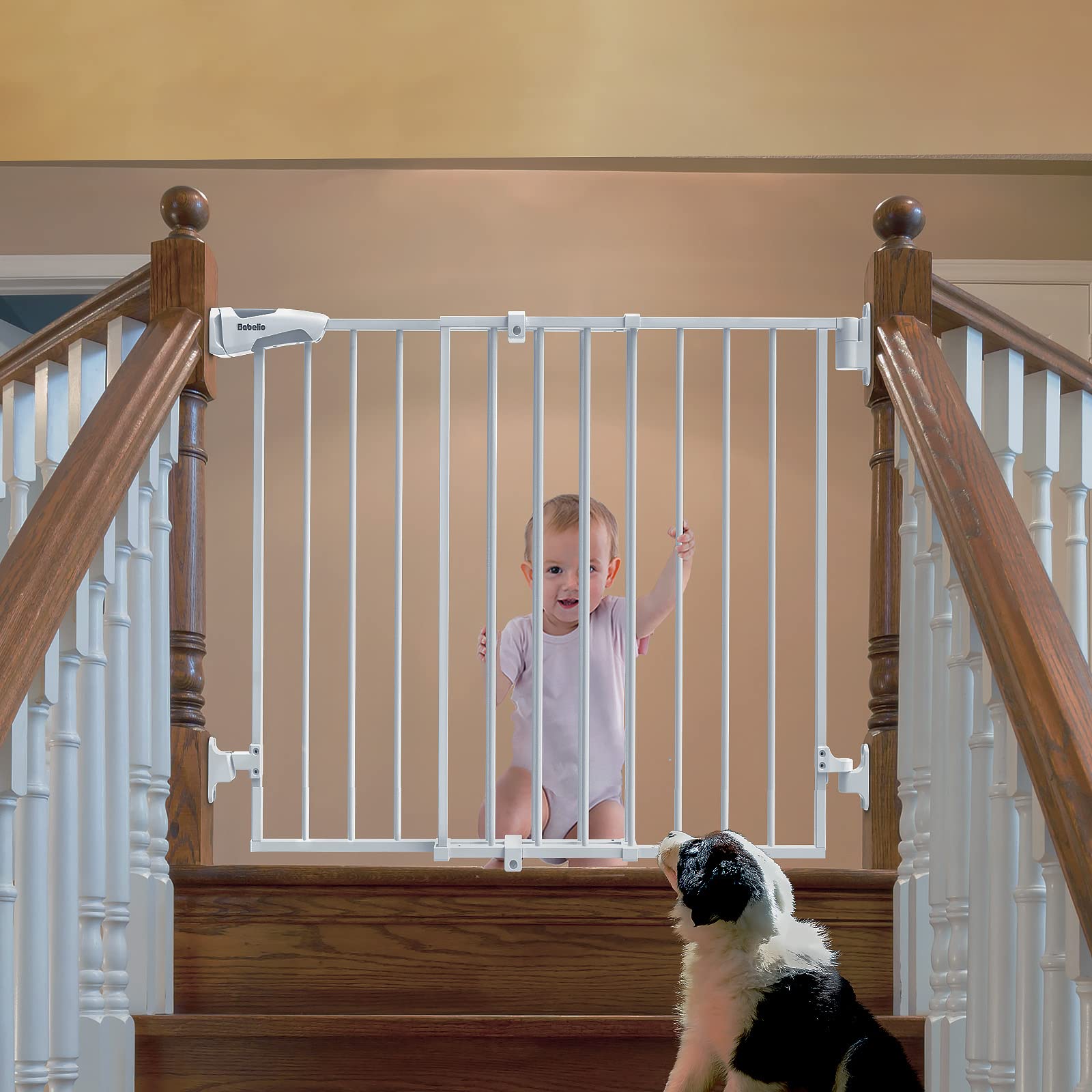Babelio 66x109 cm No Bottom Bar Baby Gate for Babies, Elders and Pets(White)