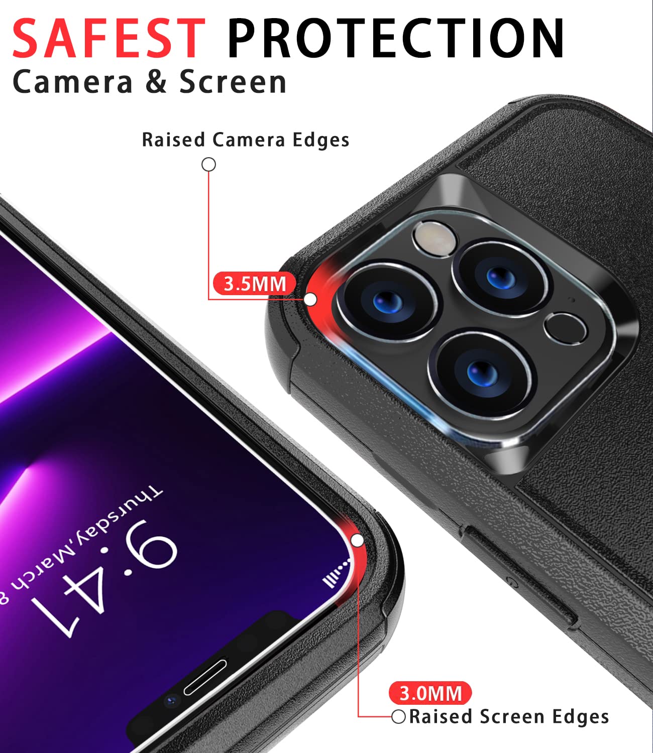 جراب Diverbox مصمم لجهاز iPhone 13 Pro مع واقي شاشة وغطاء عدسة الكاميرا (أسود)