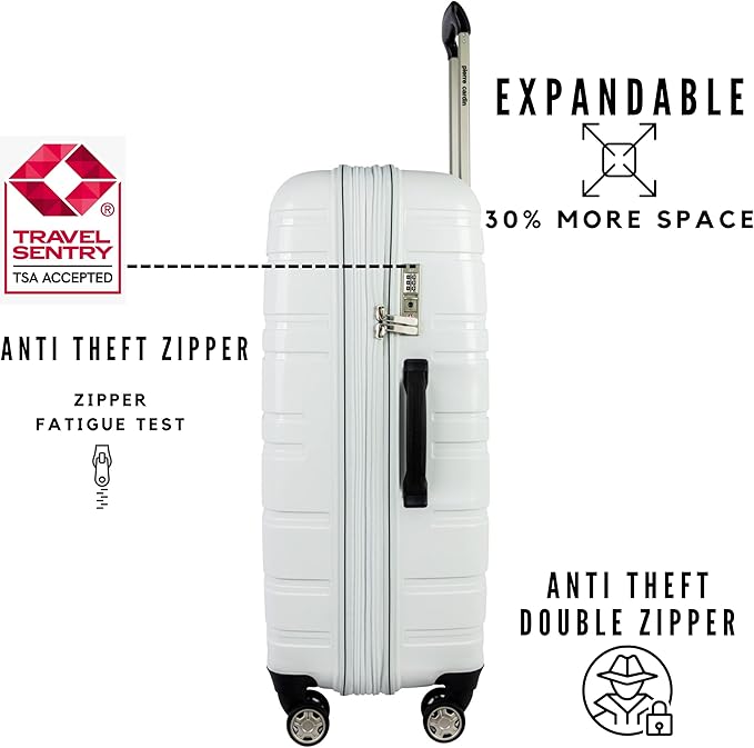 حقيبة سفر Pierre Cardin Wels UNBREAKABLE Luggage معتمدة من إدارة أمن النقل (مجموعة من 3 قطع، باللون الأبيض)