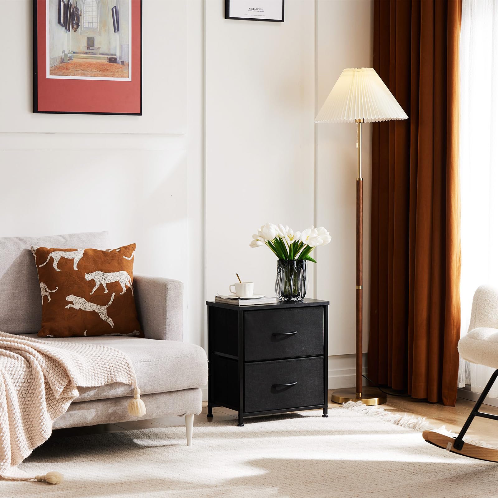 Sweetcrispy Nightstand with 2 Storage Drawers, 50 cm Height