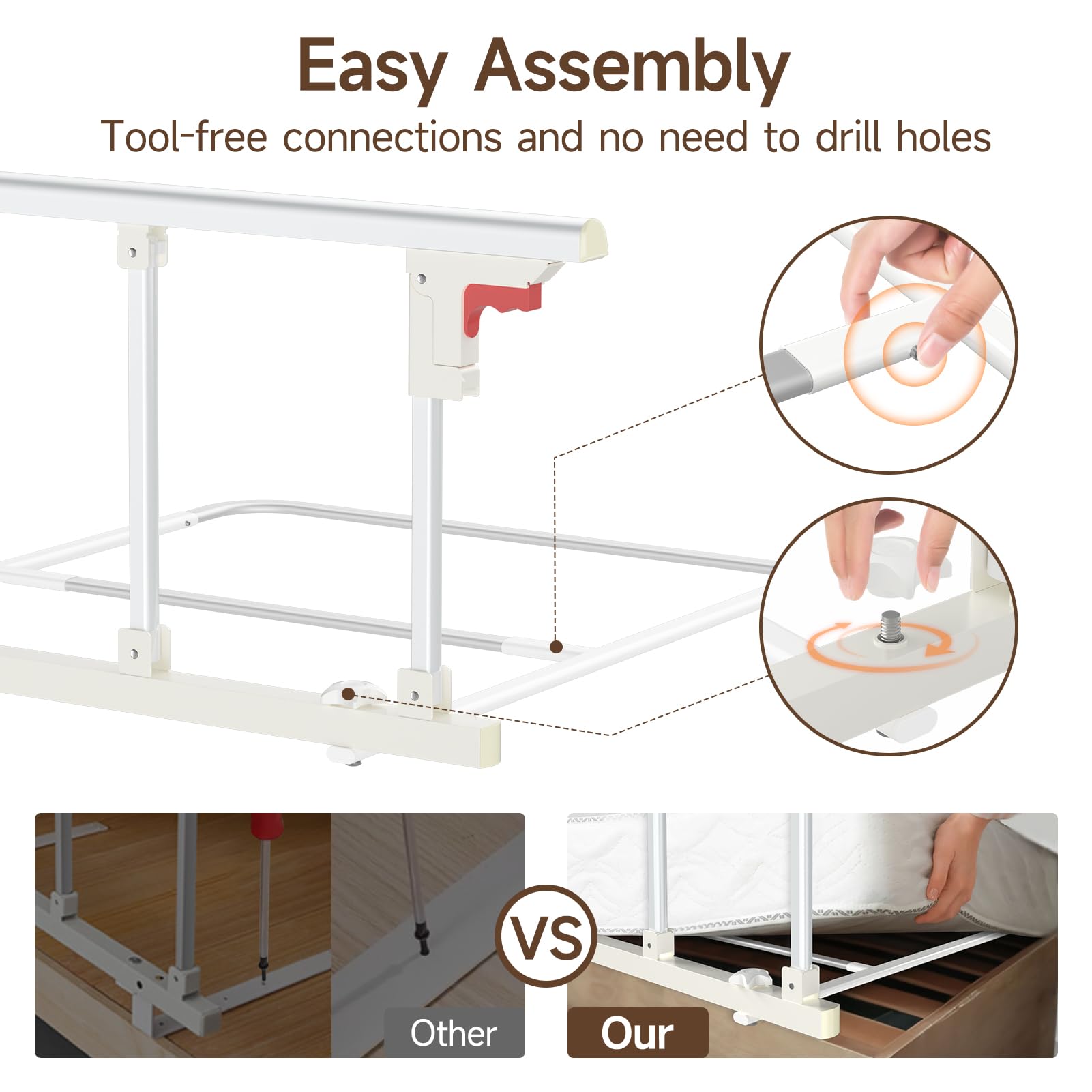 درابزين سرير WAYES لكبار السن (34 بوصة × 16 بوصة)، درابزين جانبي قابل للطي للسرير كامل الحجم، سرير كوين، سرير كينج، واقي أمان، متين، تركيب بدون أدوات