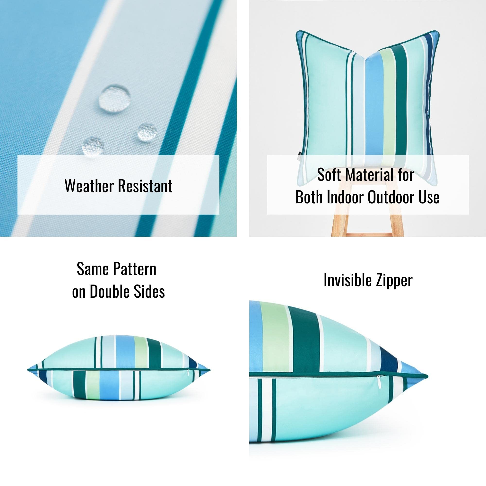 غطاء وسادة قطني من Hofdeco للشرفة الداخلية والخارجية فقط للفناء الخلفي والأريكة والأريكة، خطوط قوس قزح مائية، مجموعة من قطعتين