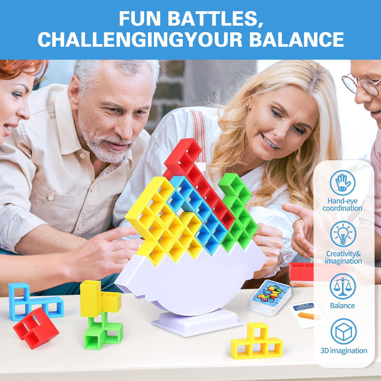 48 Pcs Tetra Tower Balance Stacking Blocks Game, Board Games for 2 Players