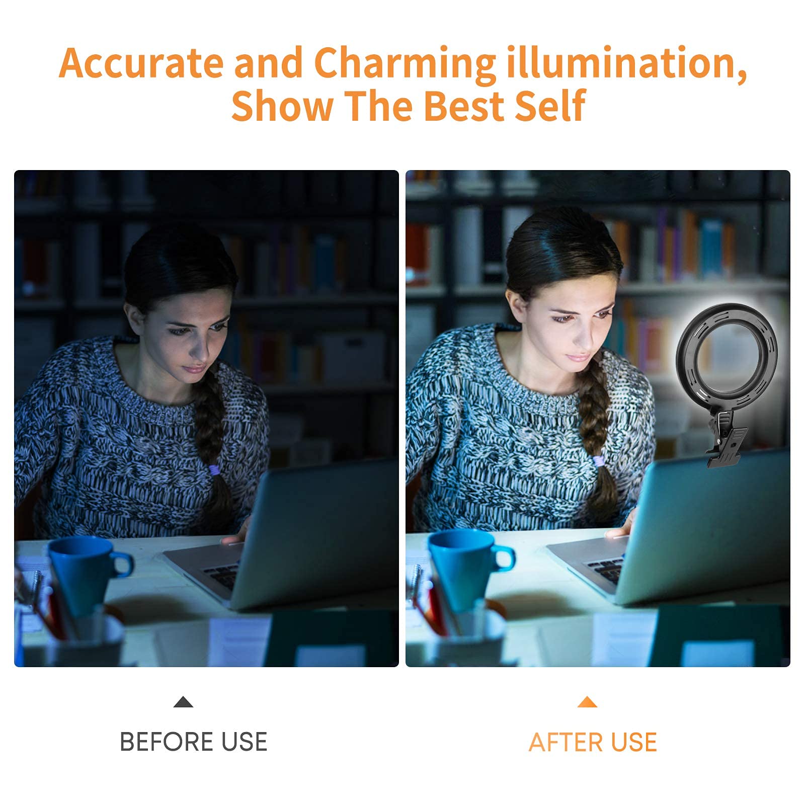 Video Conference Lighting Kit, Ring Light Clip on Computer Laptop Monitor with 5 Dimmable Color & 5 Brightness Level