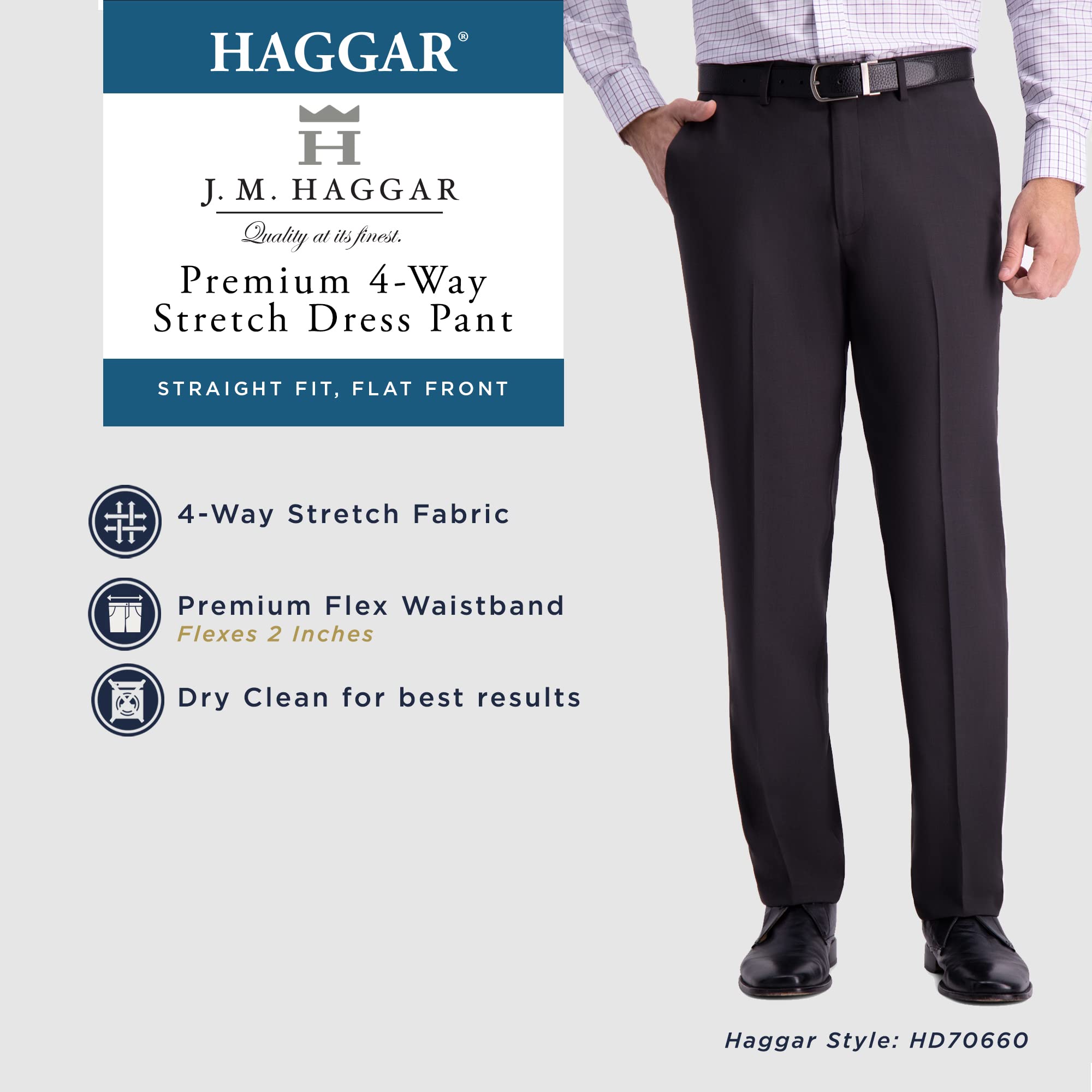 SIZE 32X30 - Haggar Men's Solid Gab 4-Way Stretch Straight Fit Flat Front Dress Pant - 1