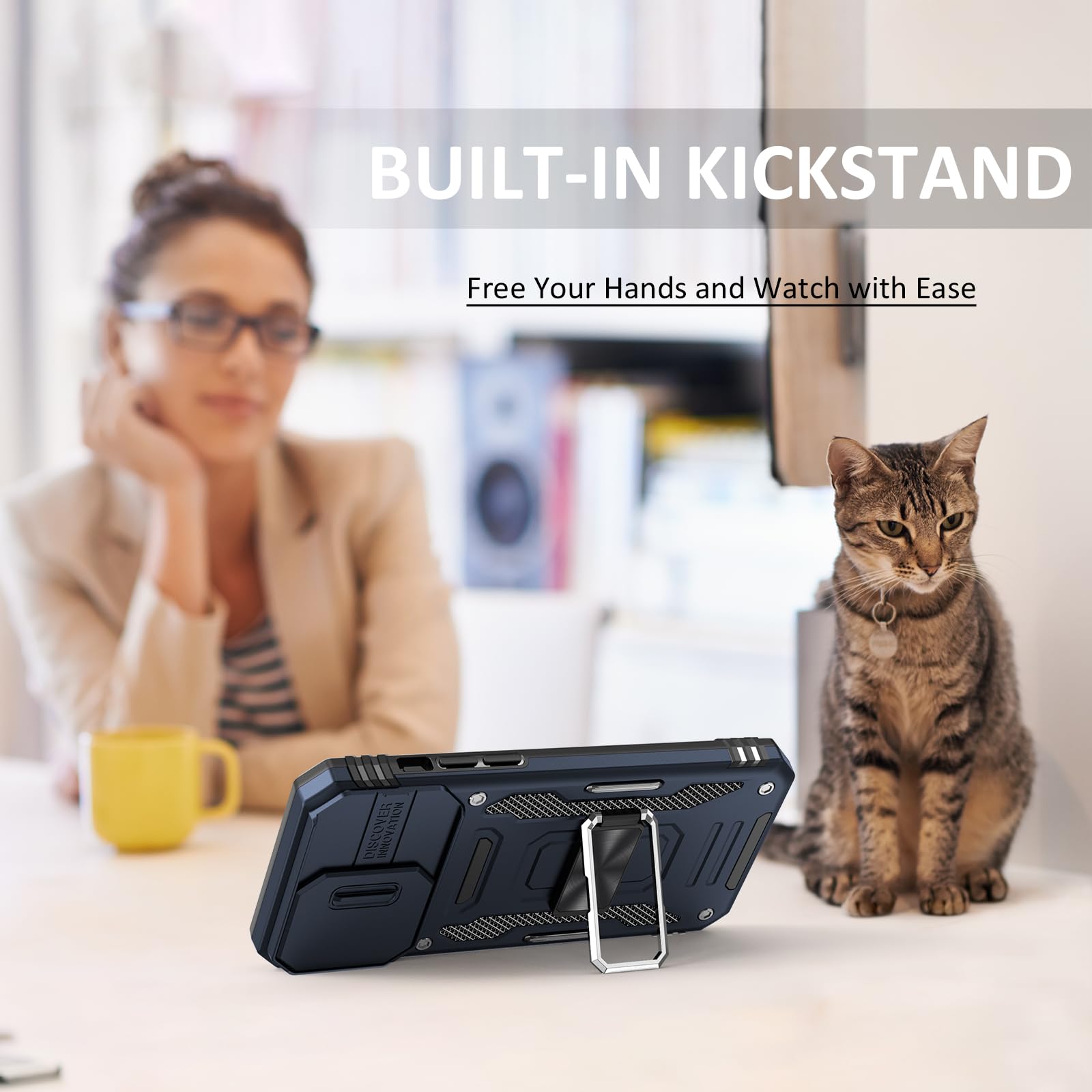 UKLCCU Phone Case for iPhone 15 Pro Case iPhone 15 Pro Phone Case for Men with Camera Protector & Kickstand, Built-in 360°Rotate Ring Stand for iPhone 15 Pro - Blue