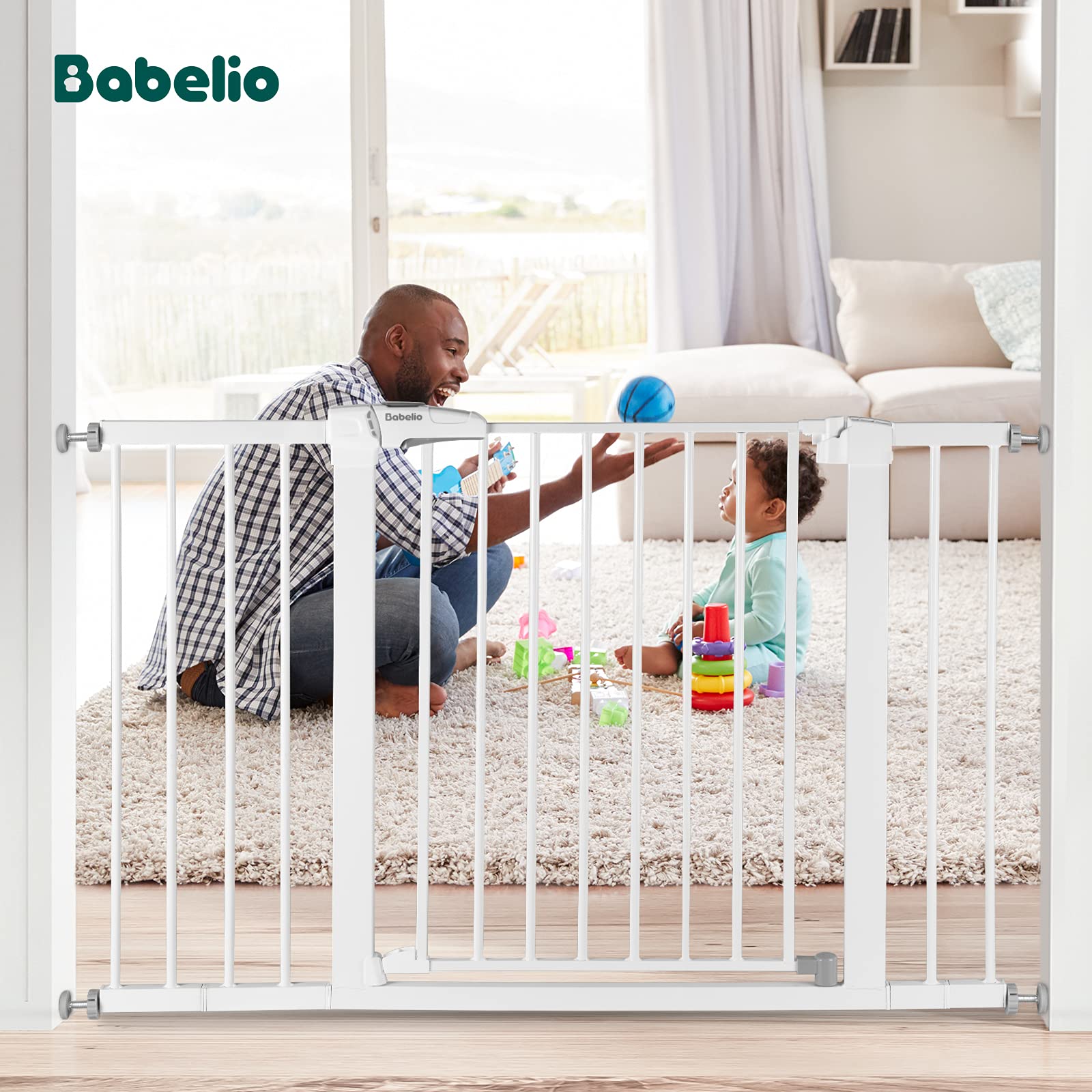 Babelio Metal Baby Gate, 29-48'' Auto Close Easy Install Pet Gate, Extra Wide Walk Thru Child Safety Gate, Pressure Mounted Dog Gate for Doorways & Stairs, with Y Spindle Rods
