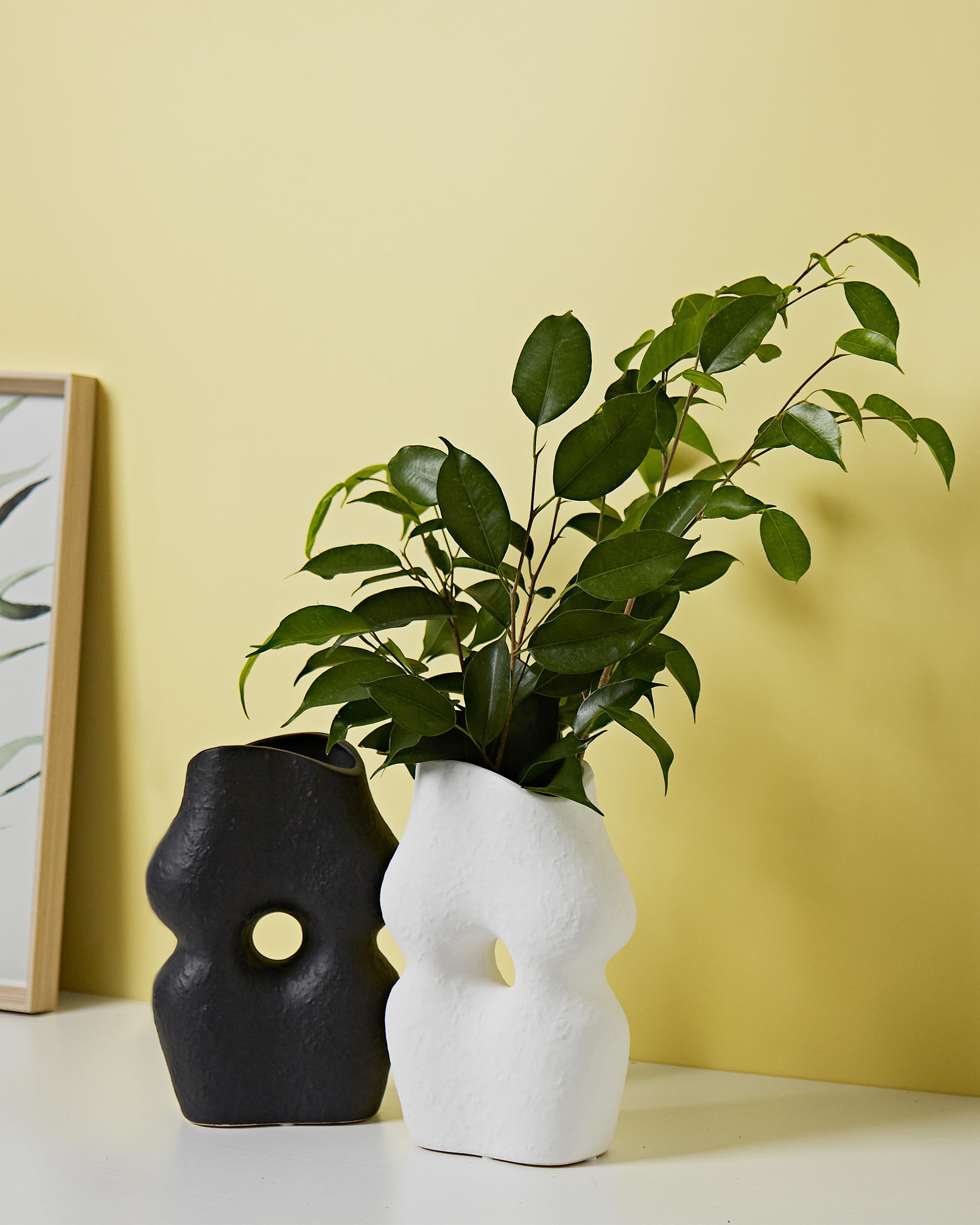 مجموعة مزهريات سيراميك بيضاء وسوداء من UPWOIGH، مكونة من قطعتين، مزهريات زهور عصرية بتصميم بوهو، لديكور المنزل