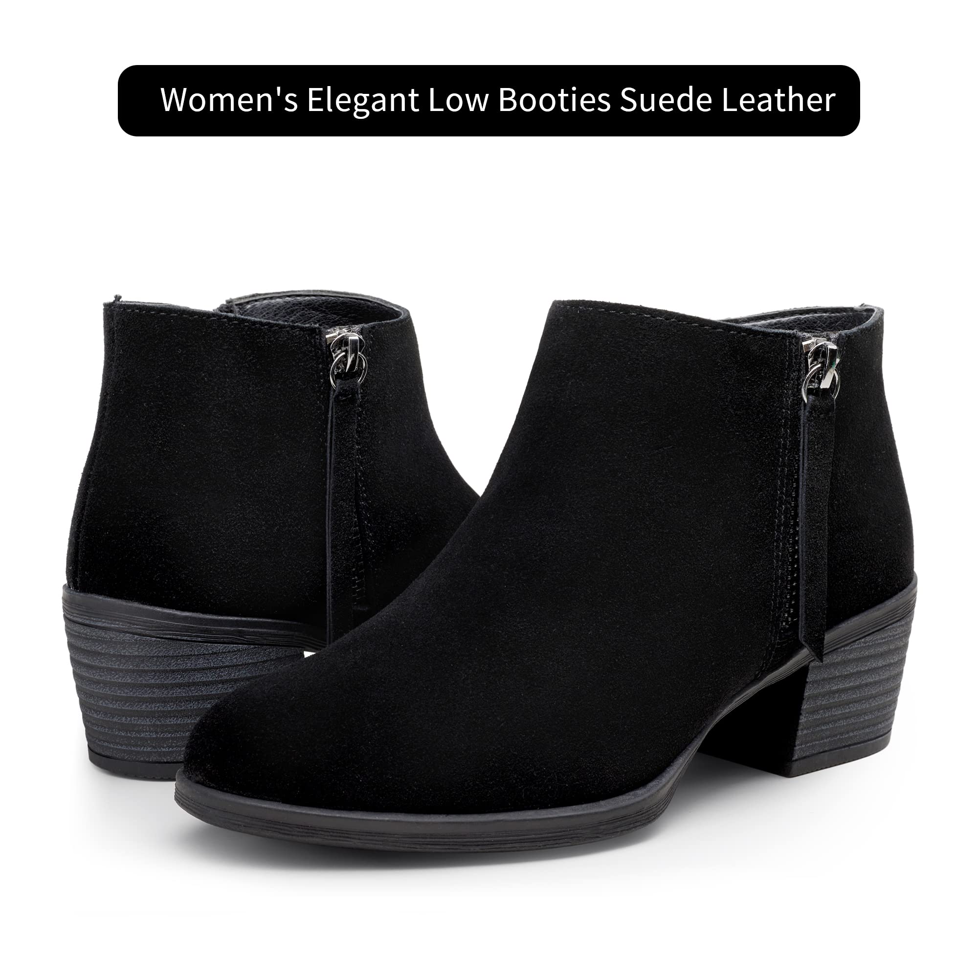 Size: 39 - Vepose Women's 9002 Suede Leather Low Booties, Ankle Boots, Black, Low Heel Elegant Boot(CJY9002 Black)