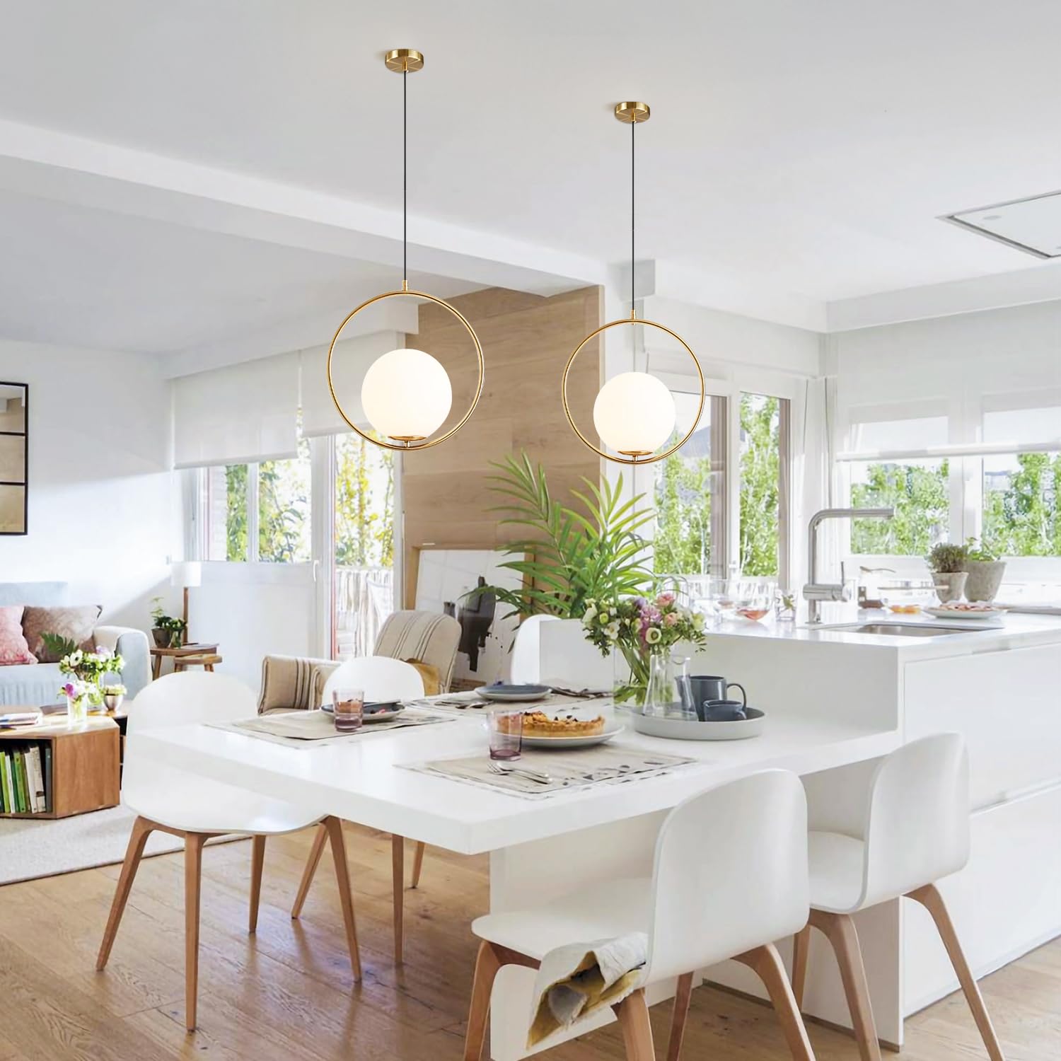 KCO Mid Century Modern Large Globe Pendant Light Fixture 1-Light Brushed Brass Gold