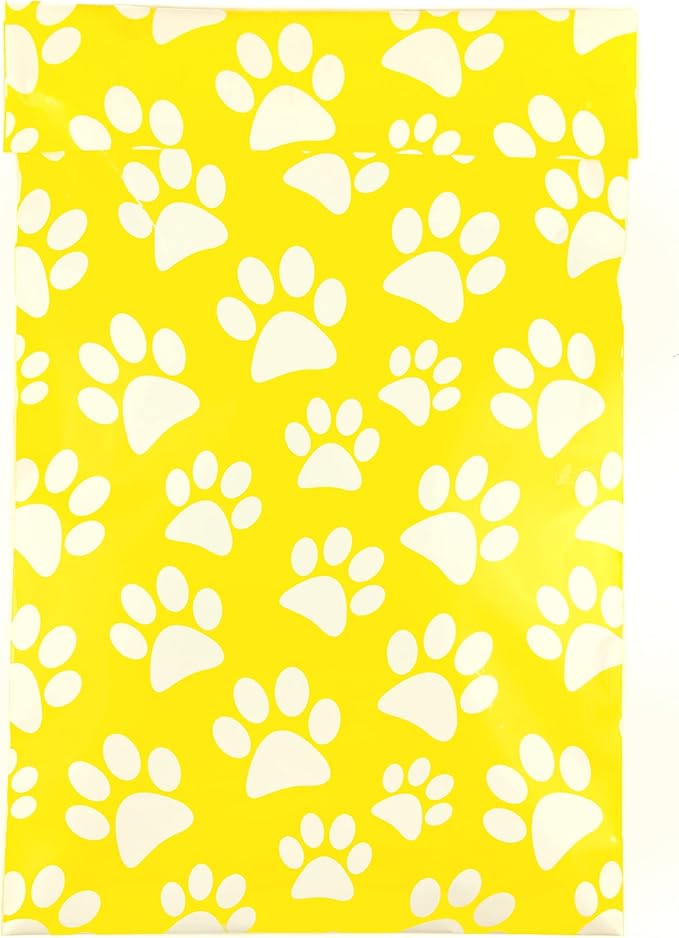 Inspired Mailers 6x9 Poly Mailers - 100 Pack – Adorable Yellow Puppy Paw Print Design – Durable, Cute Shipping Bags for Small Orders, Gifts, Apparel, & More!