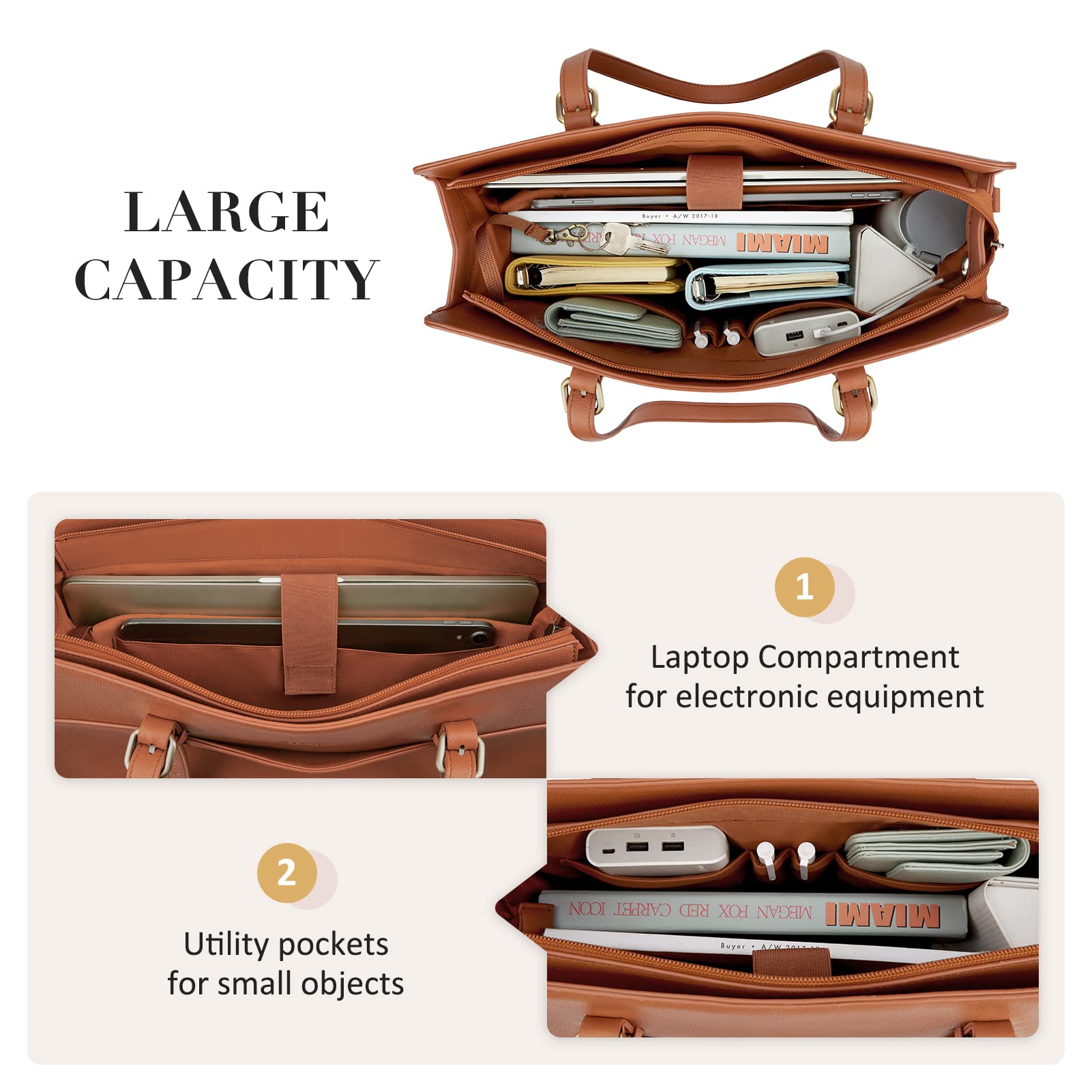 ECOSUSI Laptop Bag for Women 39.62 cm Tote Bag Work Bag Briefcase Handbag Shoulder Bag for Office