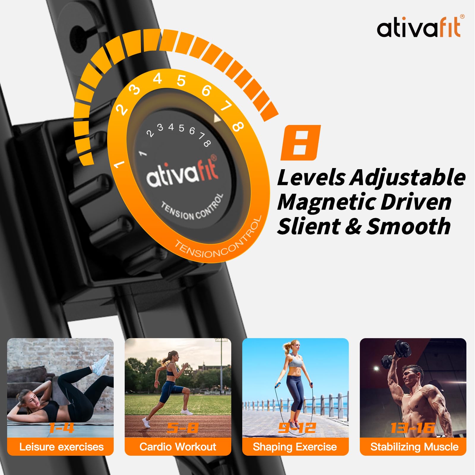 ATIVAFIT Folding Exercise Bike 8 Levels Resistance F-Bike with Heart Rate Sensor + Phone Holder