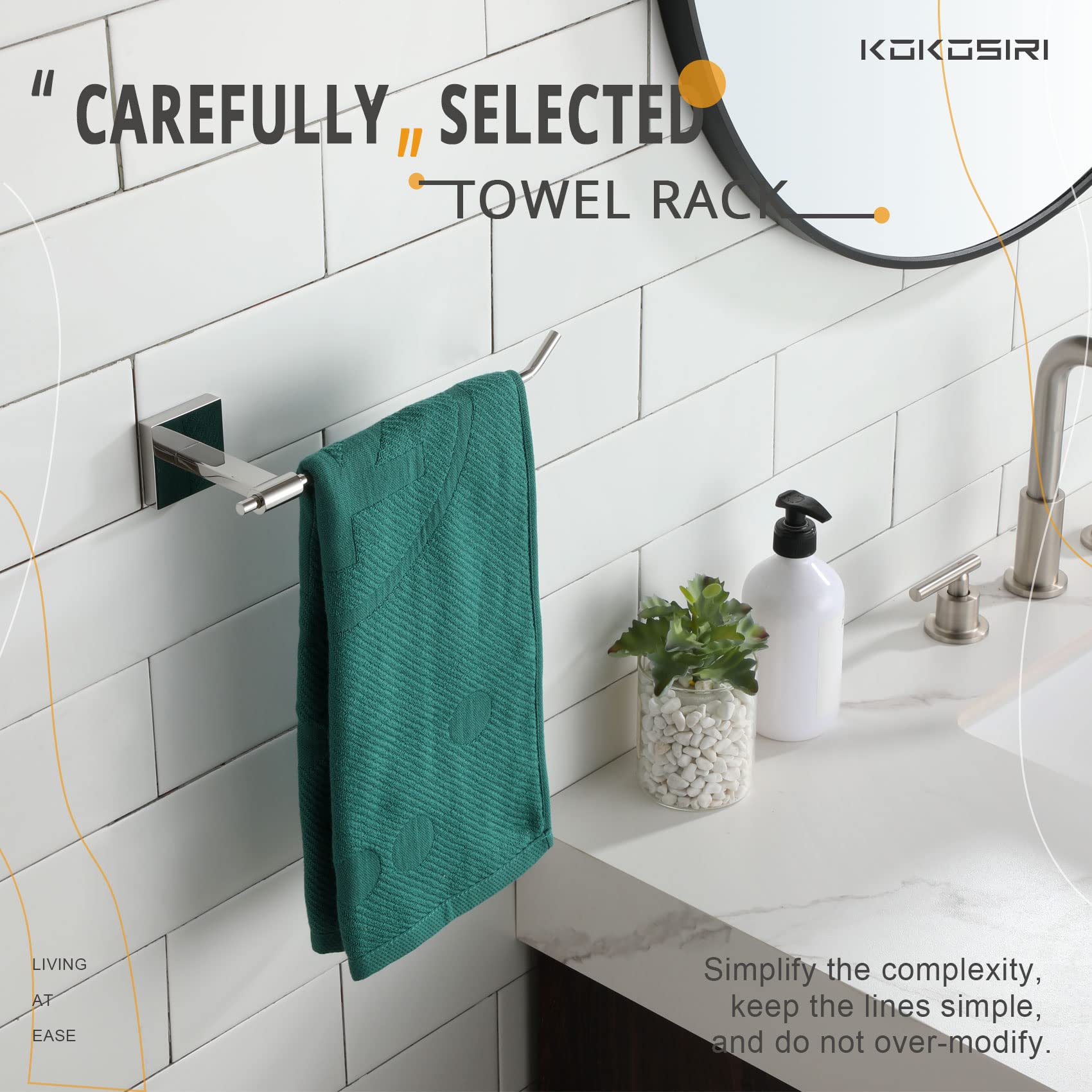 حامل مناشف حمام من كوكوسيري، حامل مناشف للحمام والمطبخ، مقاس 9 بوصات، حامل قلادة من الفولاذ المقاوم للصدأ والكروم B3005CH