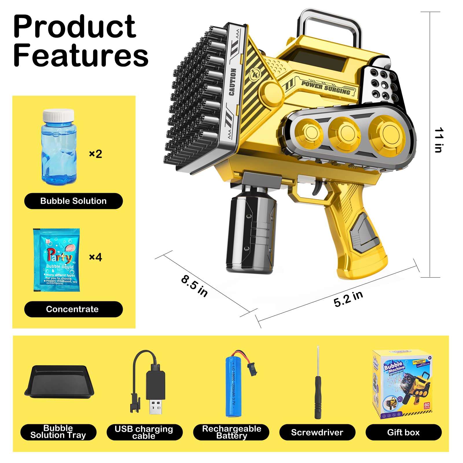 Automatic Engineer Bubble Gun Spraying Big Bubbles - Mobile Machinery Shop Truck Bubble Machine with Colorful Lights & Bubble Solution for Kids Adult, Bubble Maker for Outdoor Play(Yellow-Black)
