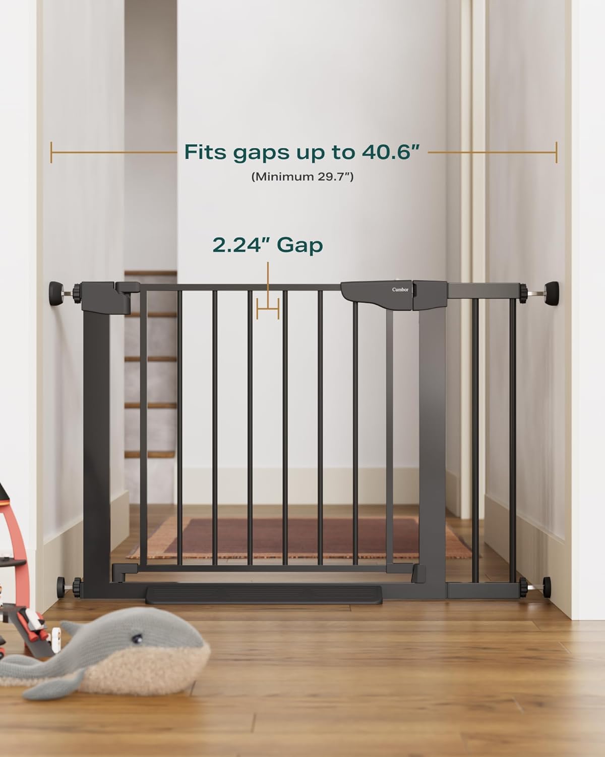 Cumbor Baby Gate for Stairs, Mom's Choice Awards Winner,Black