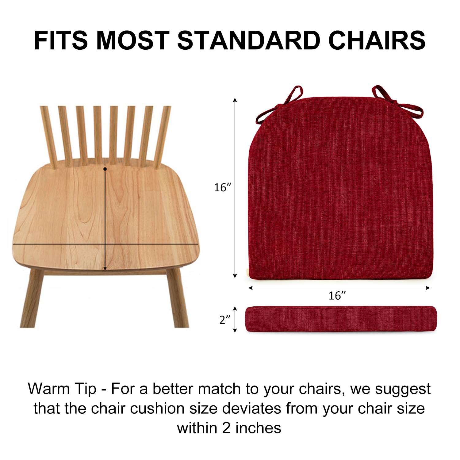 Wellsin Chair Cushions for Dining Chairs 4 Pack 40x40x5 cm, Red