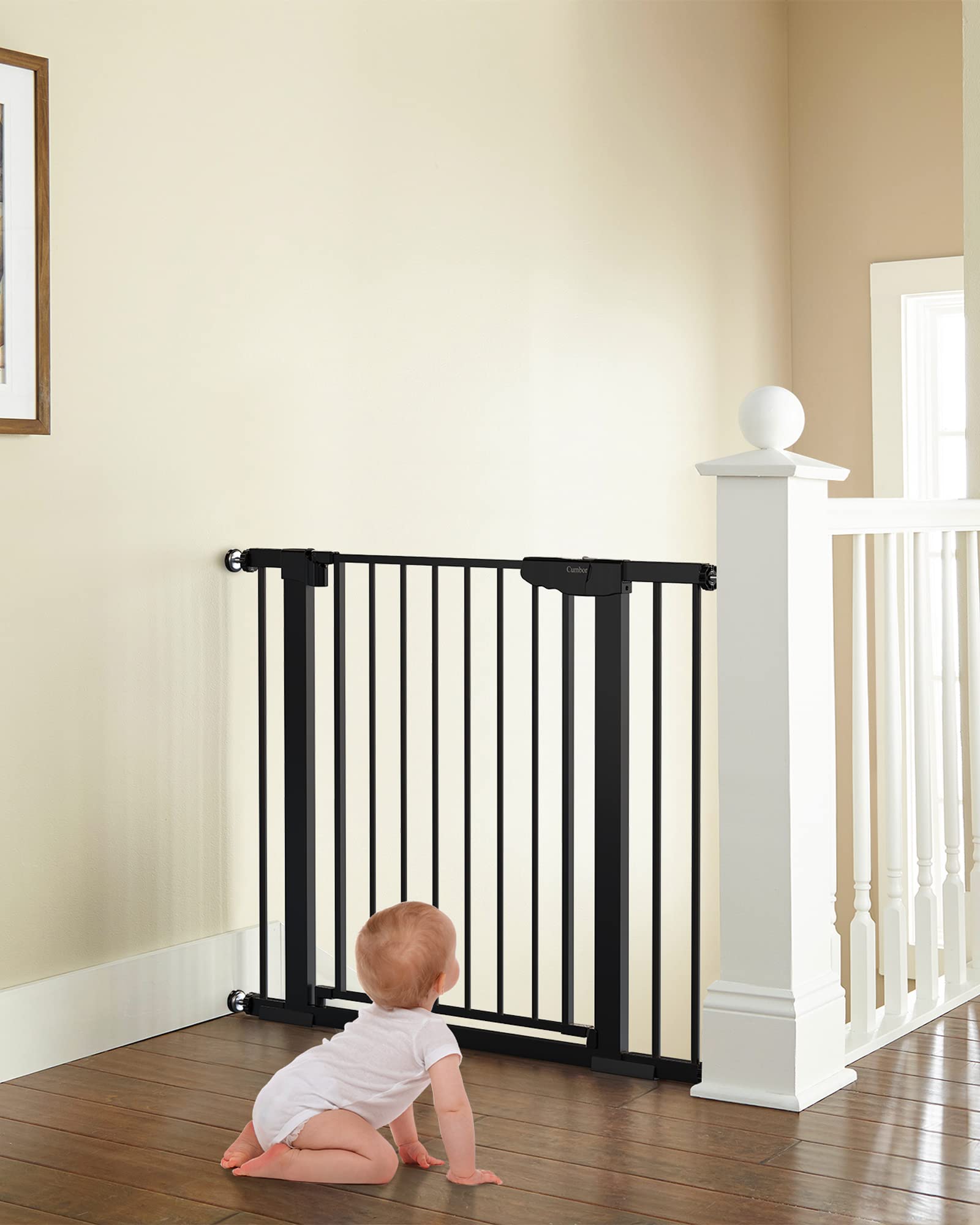 SIZE: 75-103 cm - Cumbor 36" Extra Tall Baby Gate for Dogs and Kids with Wide 2-Way Door, 29.7-40.6" Width, and Auto Close Personal Safety for Babies and Pets, Fits Doorways, Stairs, and Entryways