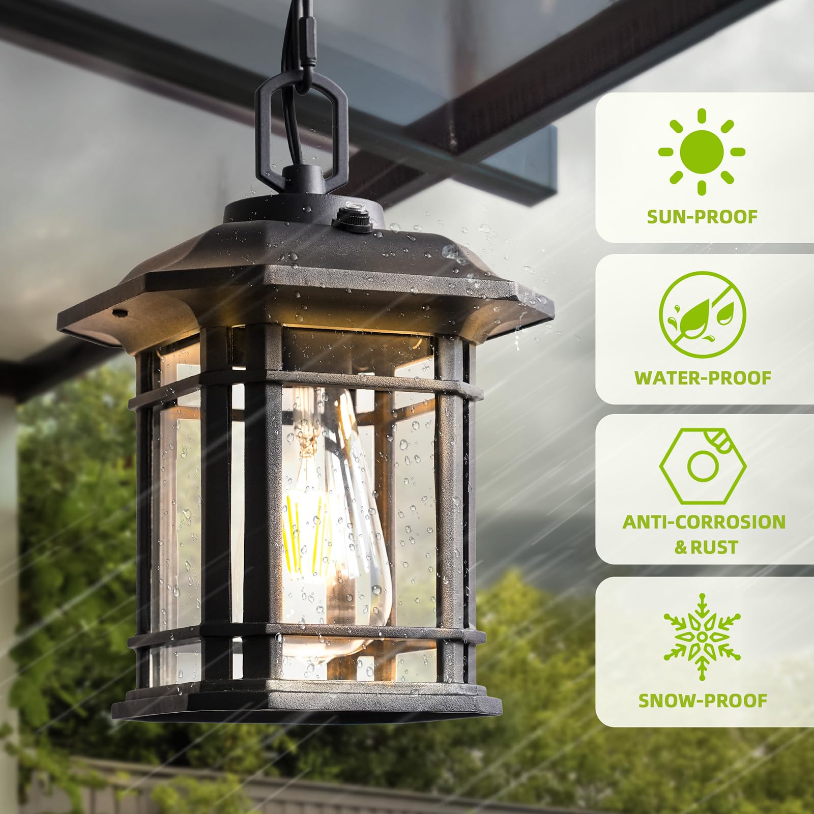 WJShome Outdoor Pendant Lights for Porch, with Dusk to Dawn Sensor