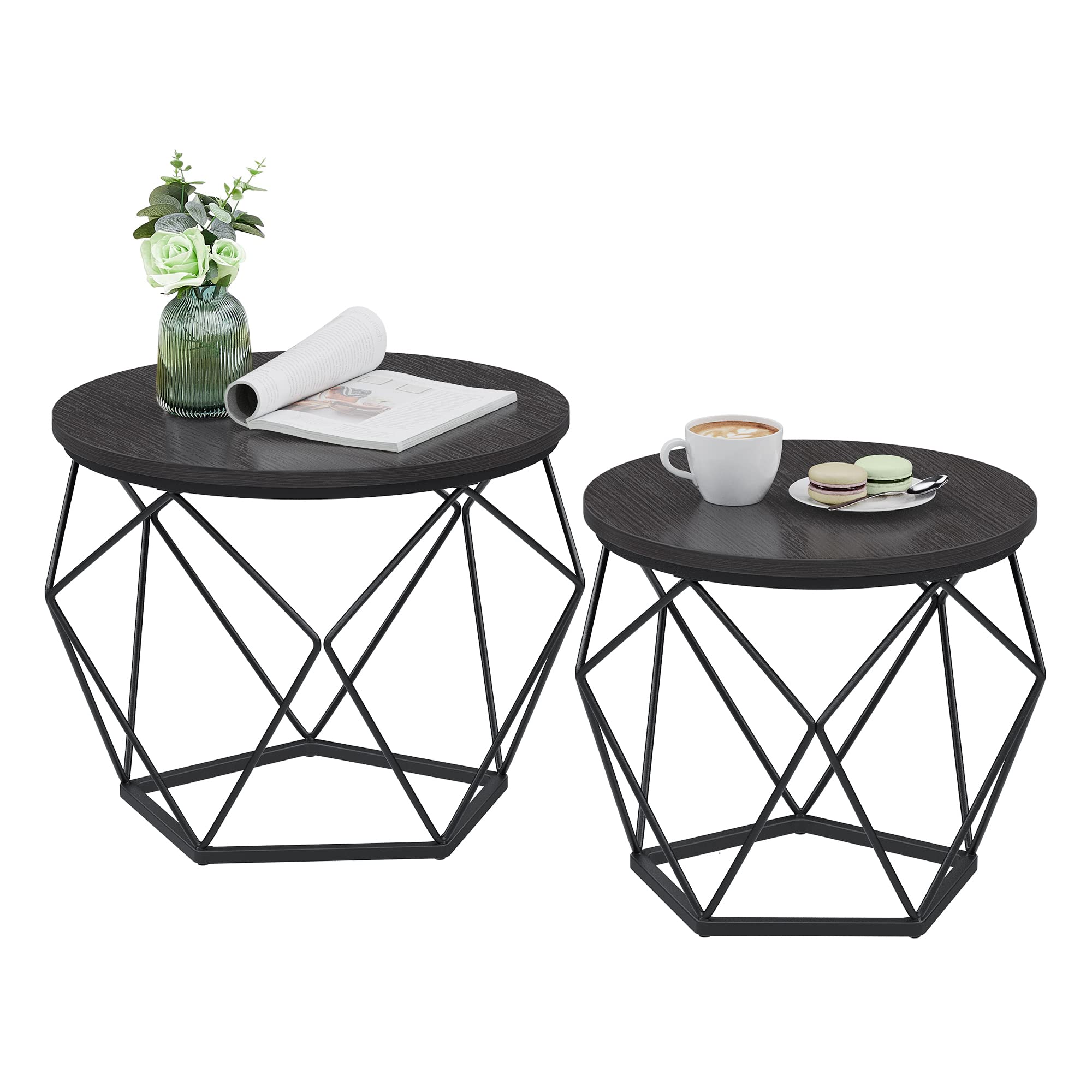 VASAGLE Small Coffee Table Set of 2, Charcoal Gray and Ink Black