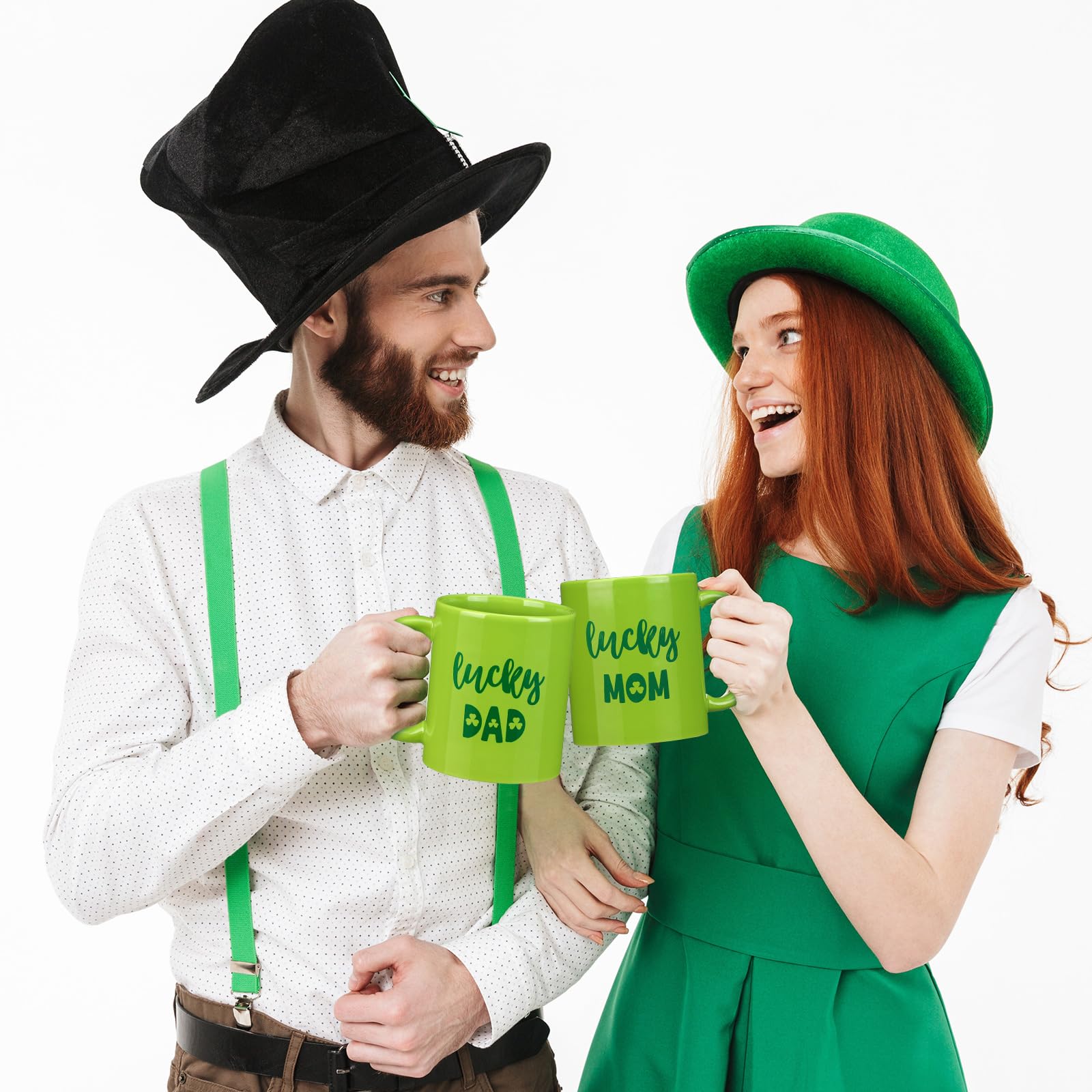 طقم أكواب قهوة SiliFine بطبعة "أم محظوظة وأب محظوظ" بمناسبة عيد القديس باتريك