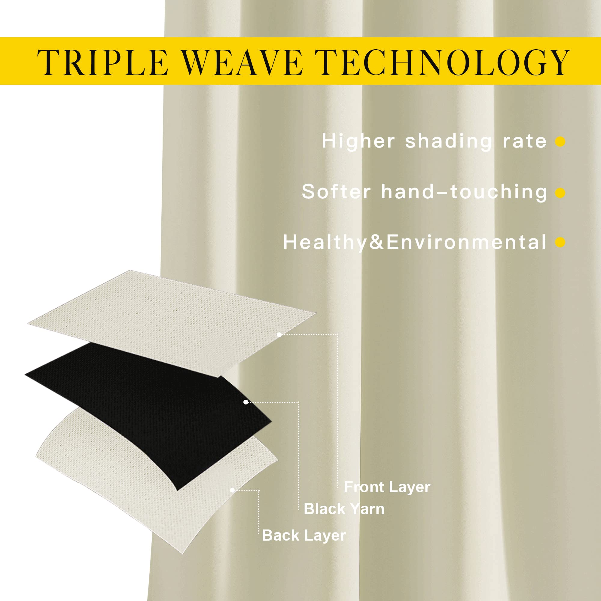ستارة NICETOWN لتعتيم الغرفة باللون البيج عرض 167.6 سم × طول 213 سم.