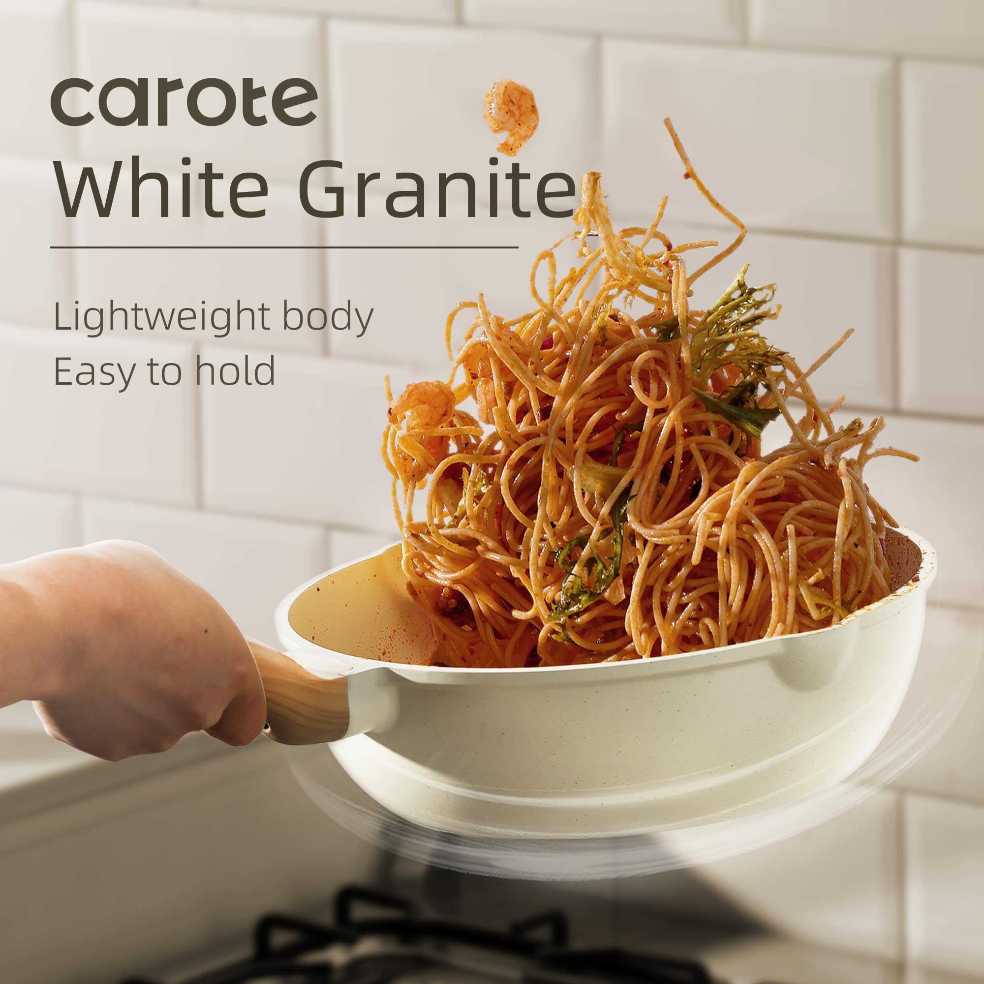 CAROTE Pots and Pans Set Nonstick, White Granite Induction Kitchen Cookware Set, 10 Pcs